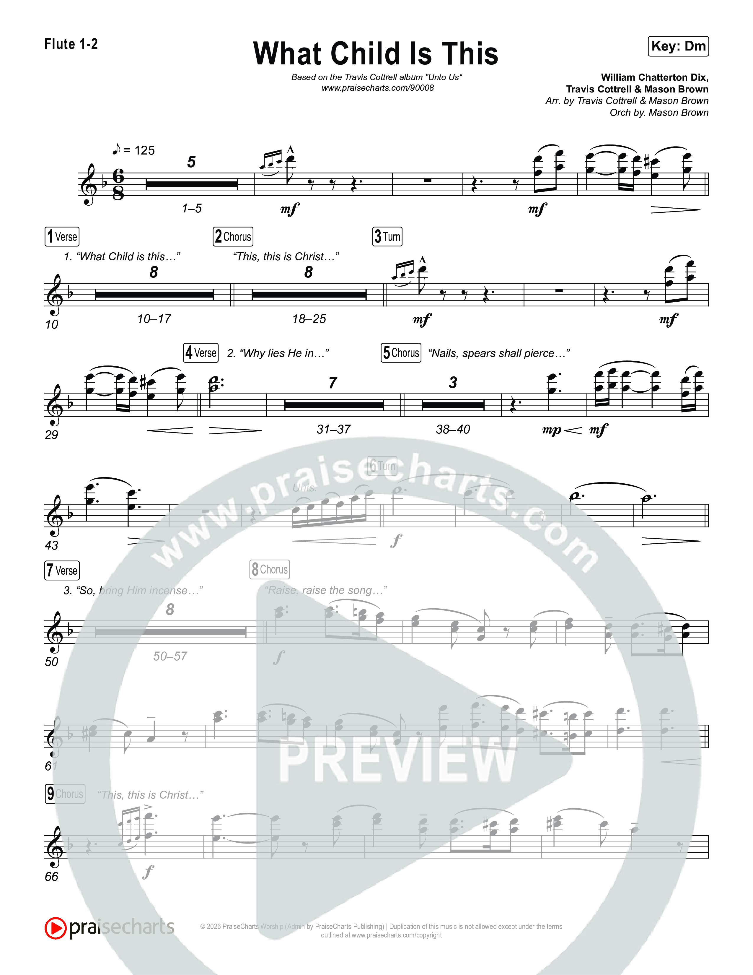 What Child Is This (Choral/SATB) Flute 1,2 (Travis Cottrell / Arr. Mason Brown)