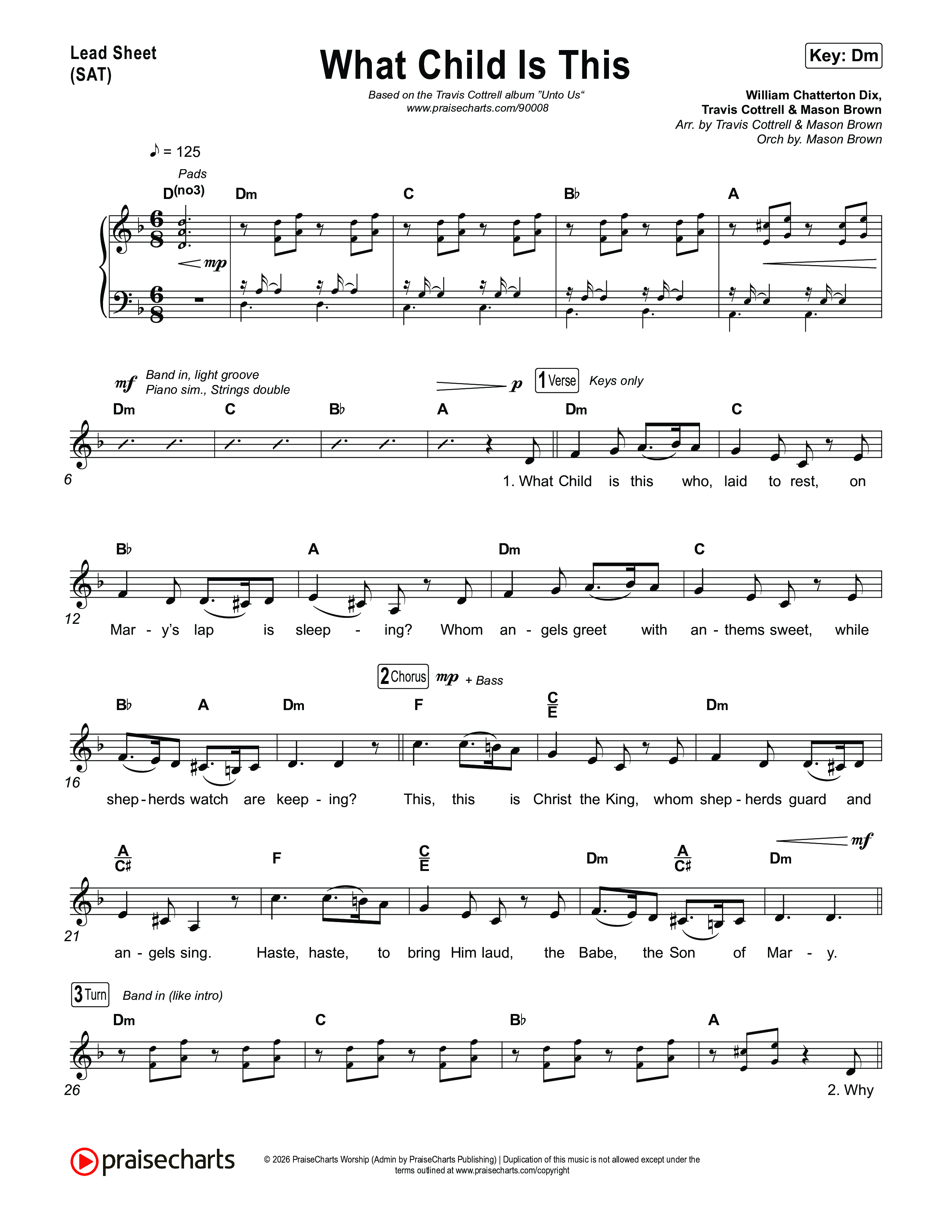 What Child Is This (Choral/SATB) Lead Sheet (SAT) (Travis Cottrell / Arr. Mason Brown)