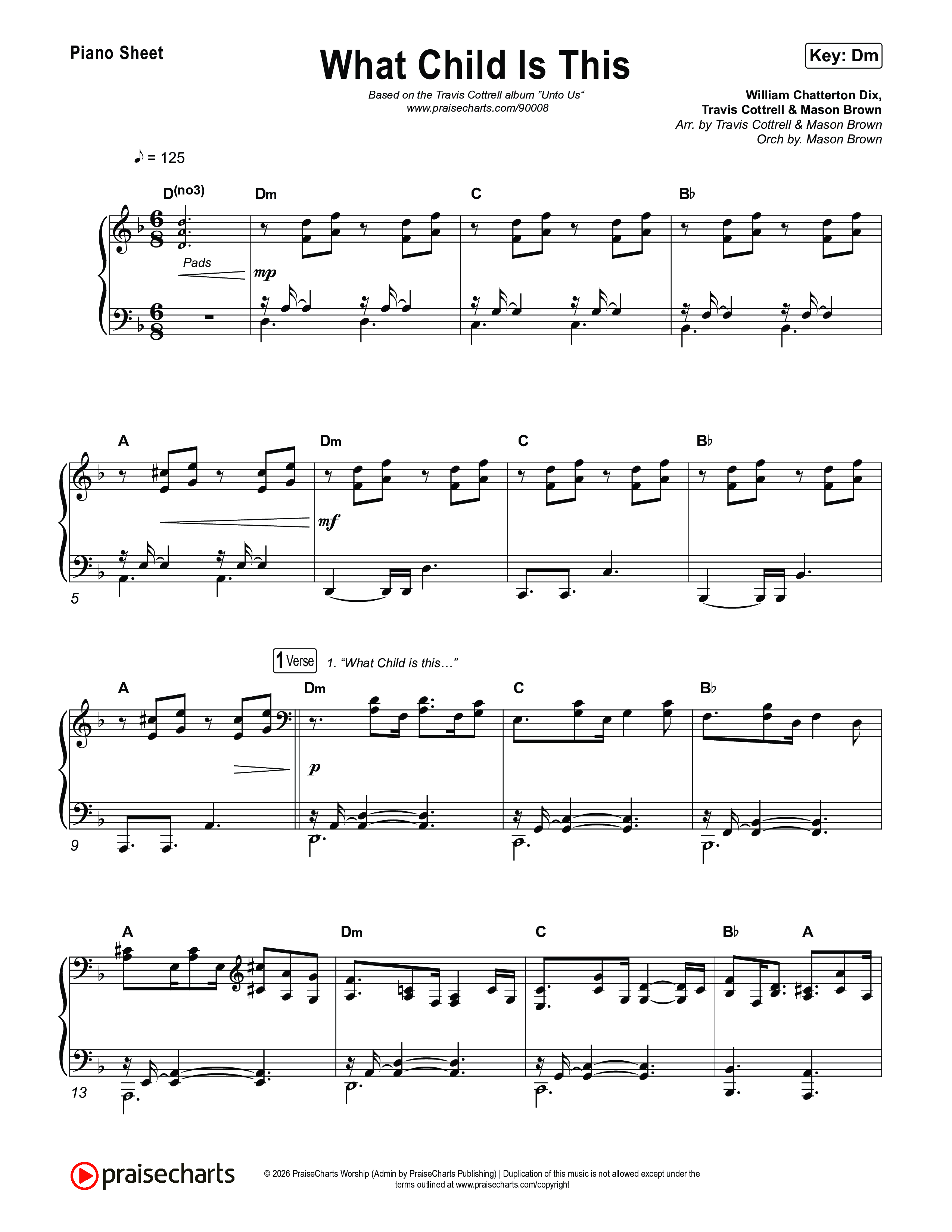 What Child Is This (Choral/SATB) Piano Sheet (Travis Cottrell / Arr. Mason Brown)