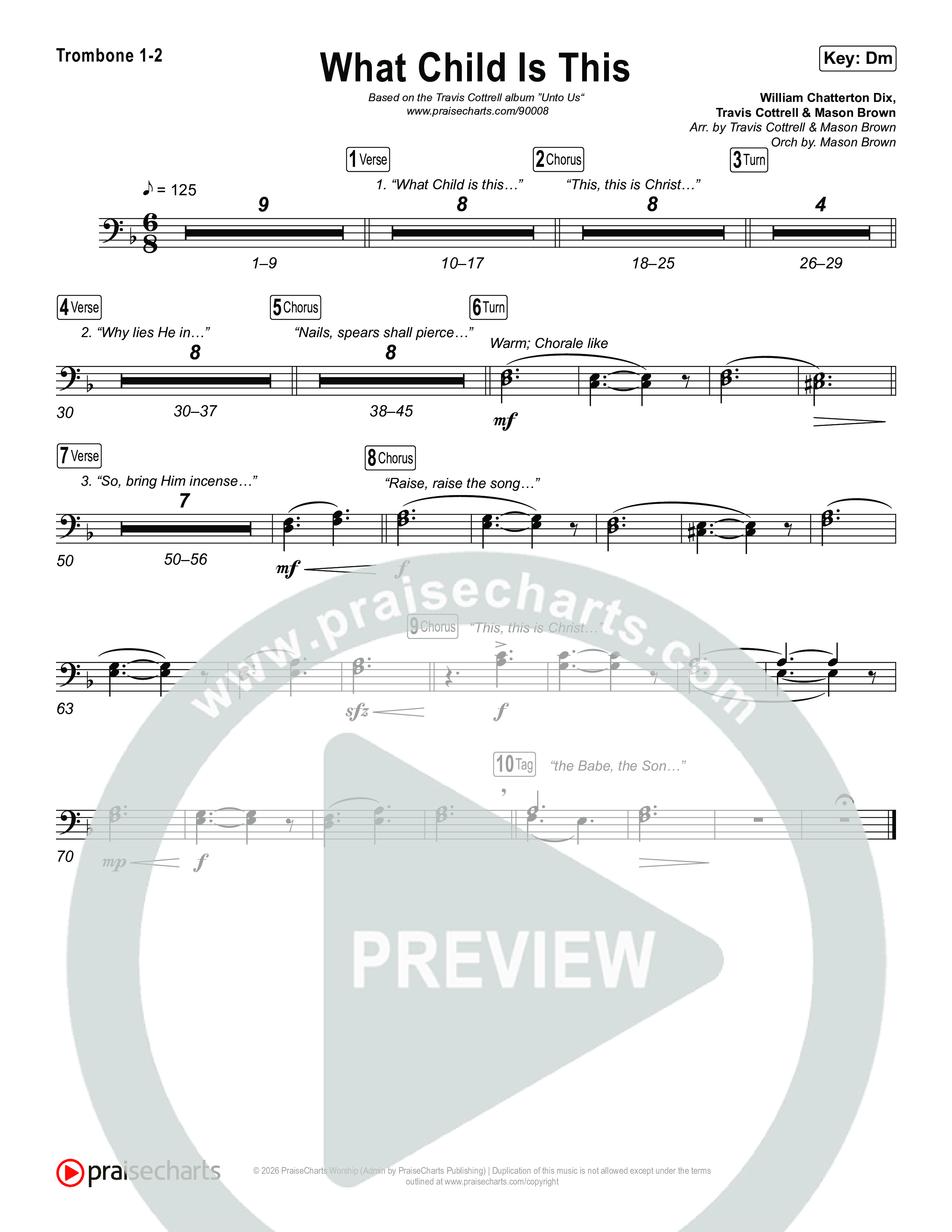 What Child Is This (Choral/SATB) Trombone 1/2 (Travis Cottrell / Arr. Mason Brown)