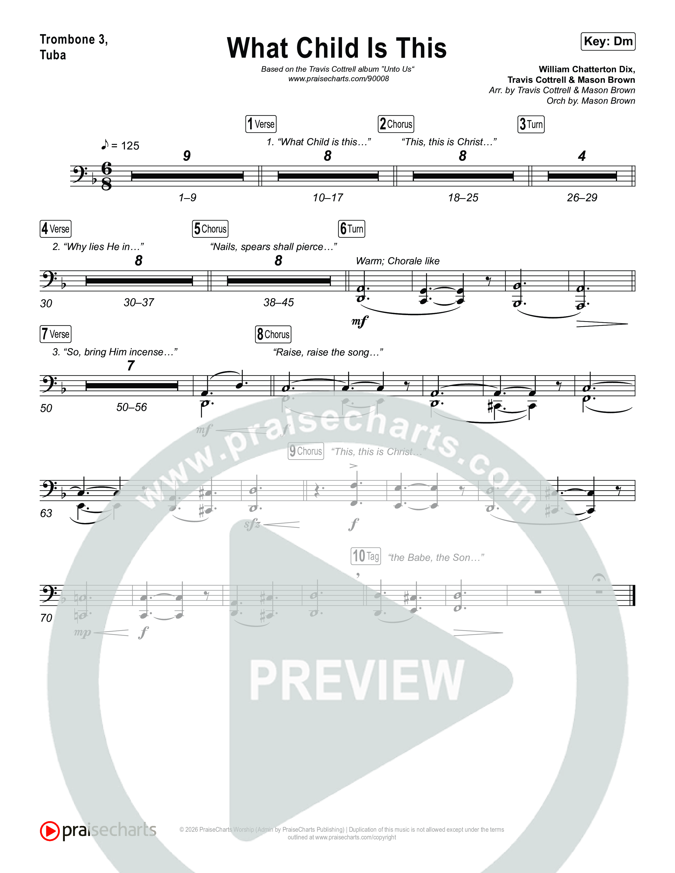What Child Is This (Choral/SATB) Trombone 1,2 (Travis Cottrell / Arr. Mason Brown)