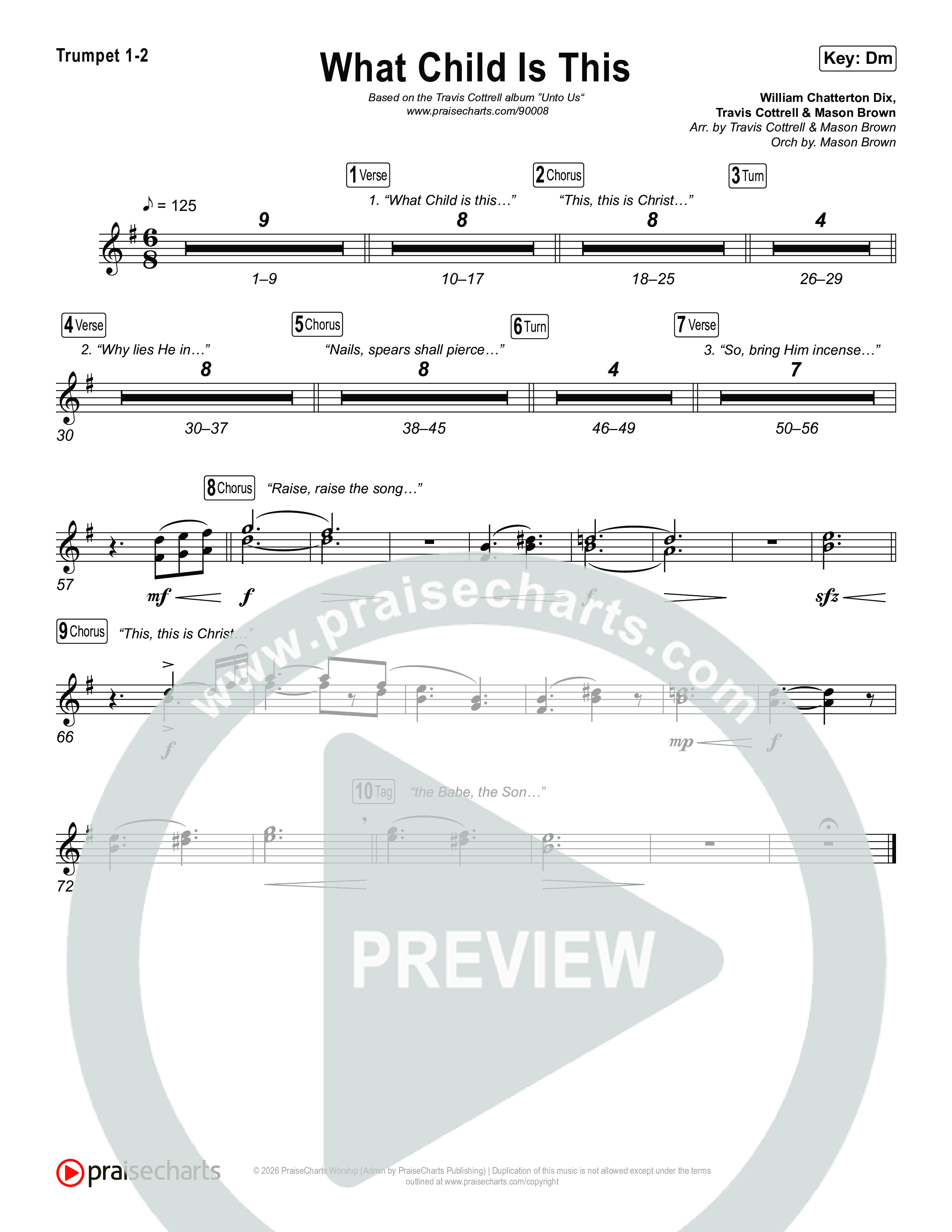 What Child Is This (Choral/SATB) Trumpet 1,2 (Travis Cottrell / Arr. Mason Brown)