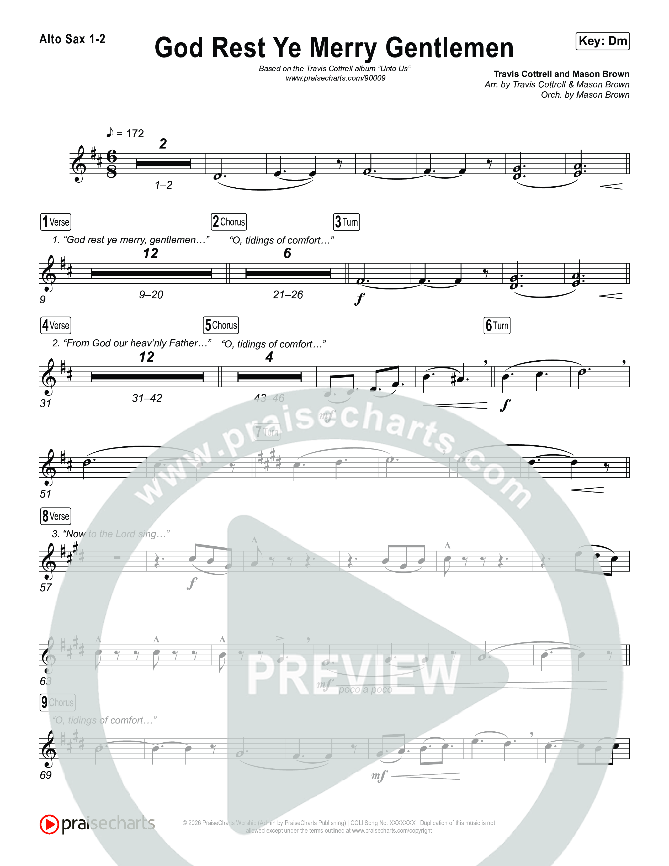 God Rest Ye Merry Gentlemen (Choral/SATB) Alto Sax 1,2 (Travis Cottrell / Arr. Mason Brown)