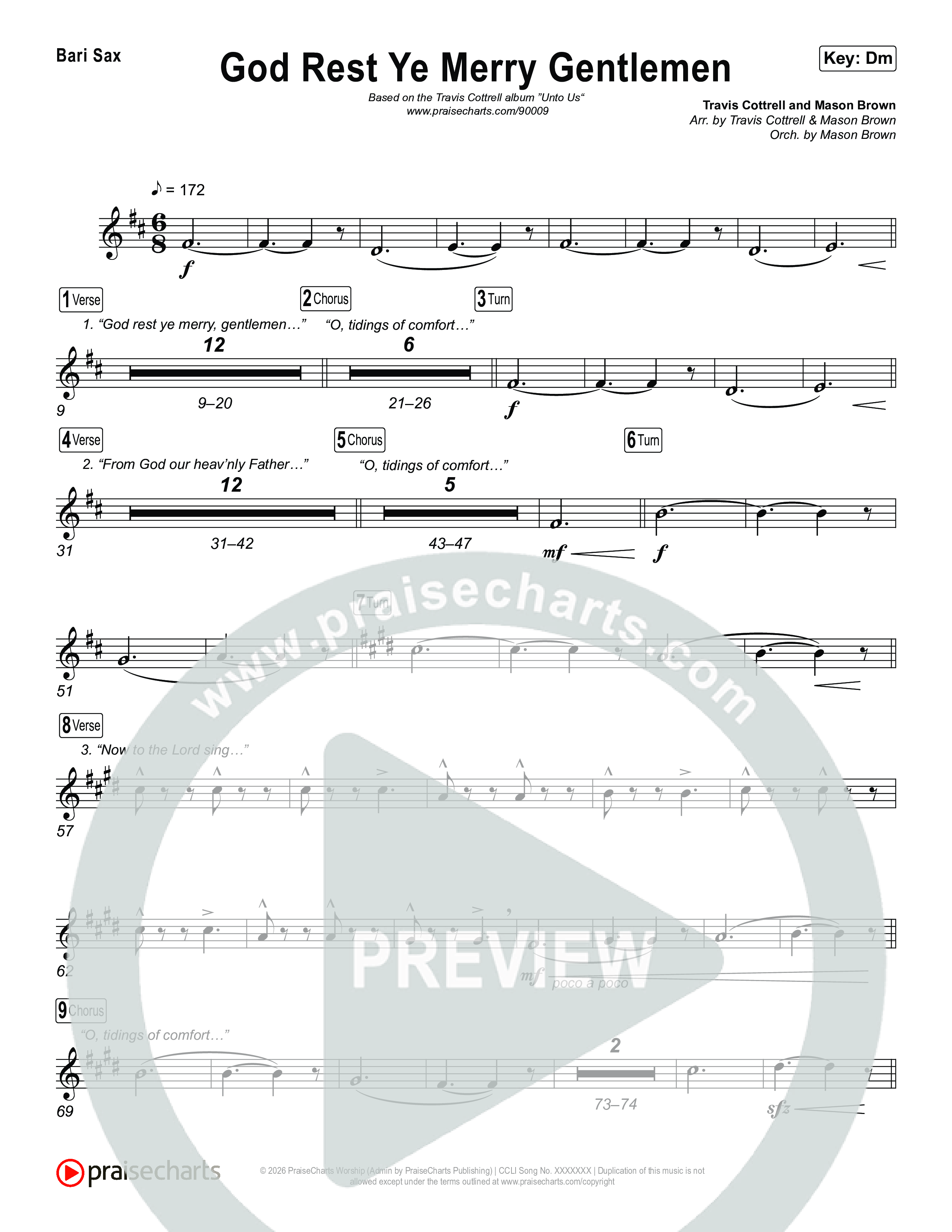 God Rest Ye Merry Gentlemen (Choral/SATB) Bari Sax (Travis Cottrell / Arr. Mason Brown)