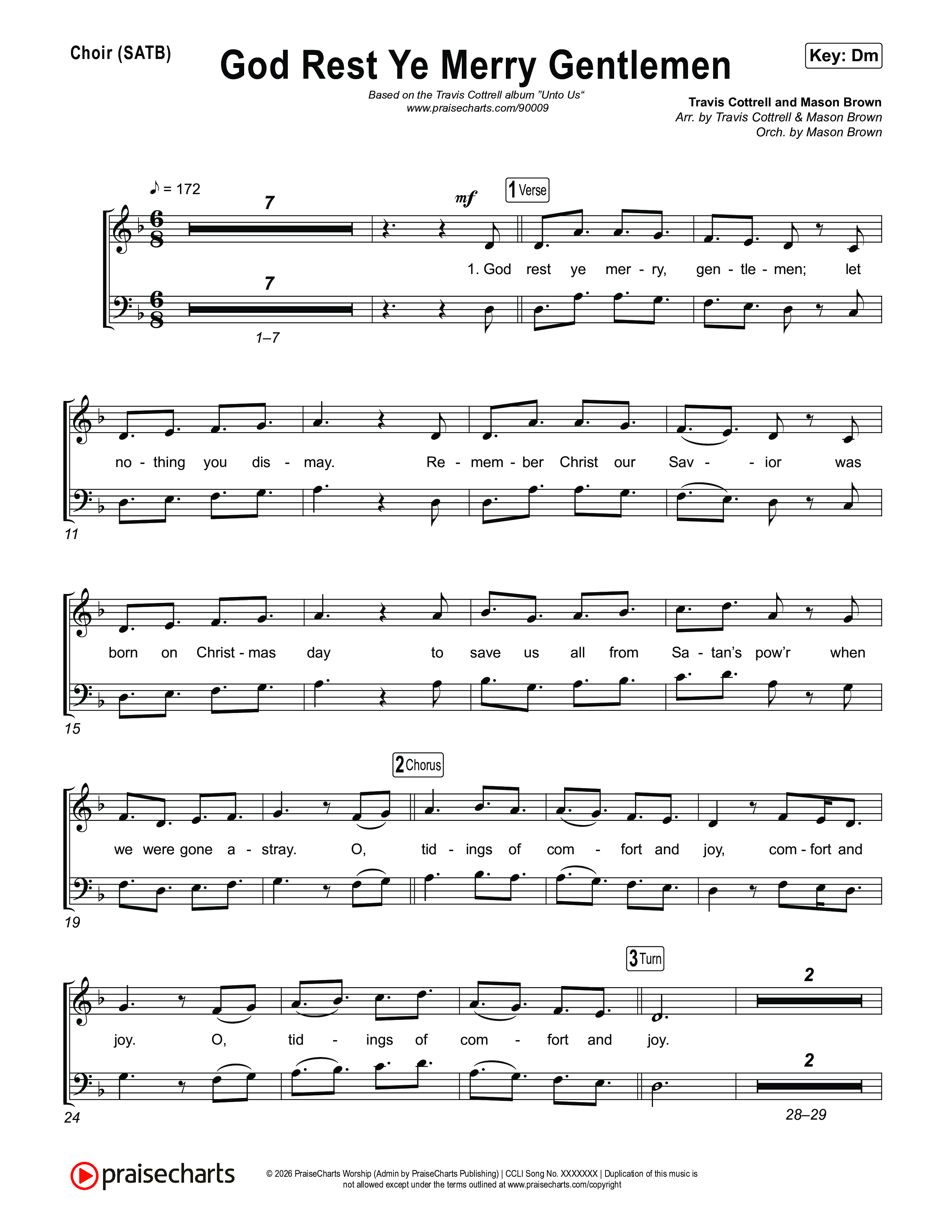 God Rest Ye Merry Gentlemen (Choral/SATB) Choir Sheet (SATB) (Travis Cottrell / Arr. Mason Brown)