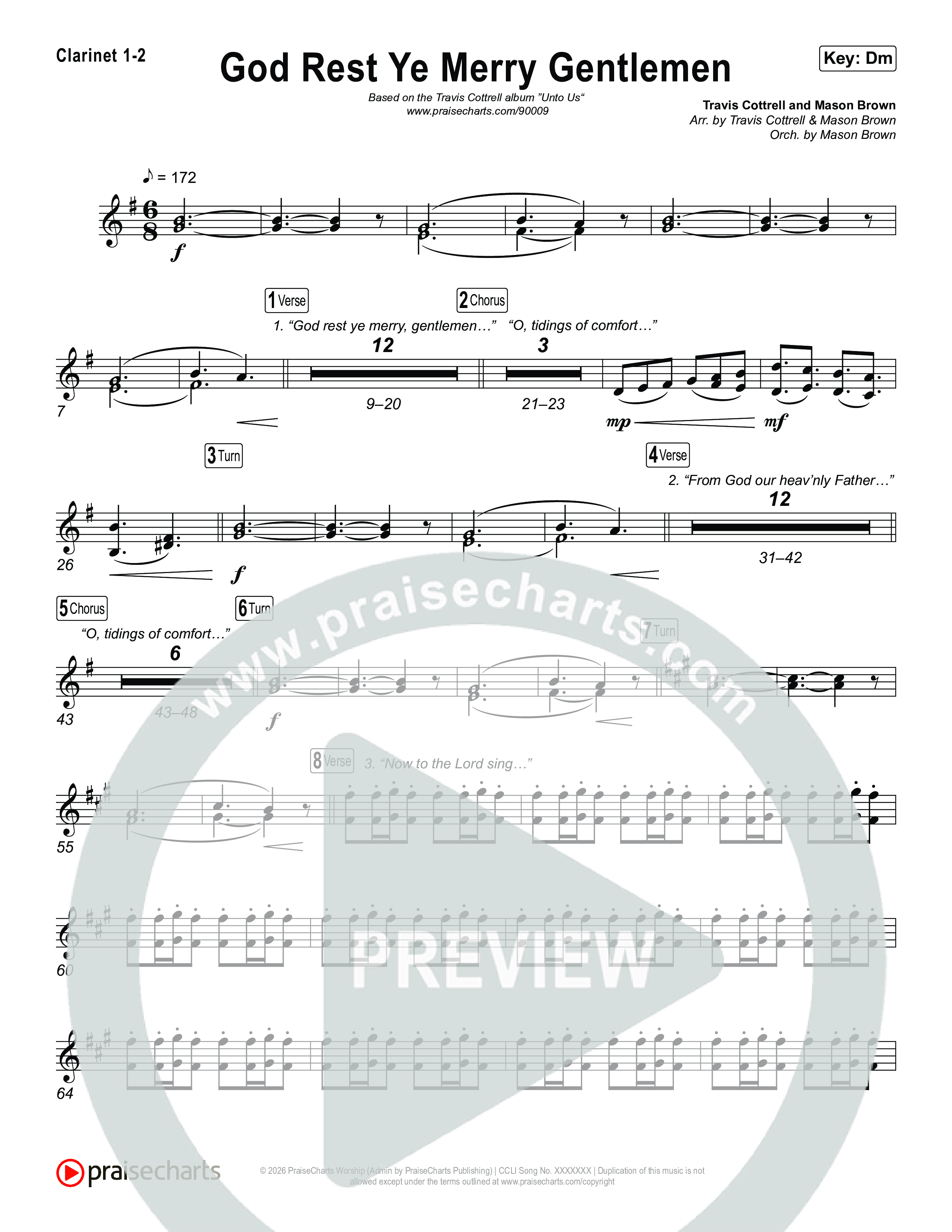 God Rest Ye Merry Gentlemen (Choral/SATB) Clarinet 1,2 (Travis Cottrell / Arr. Mason Brown)