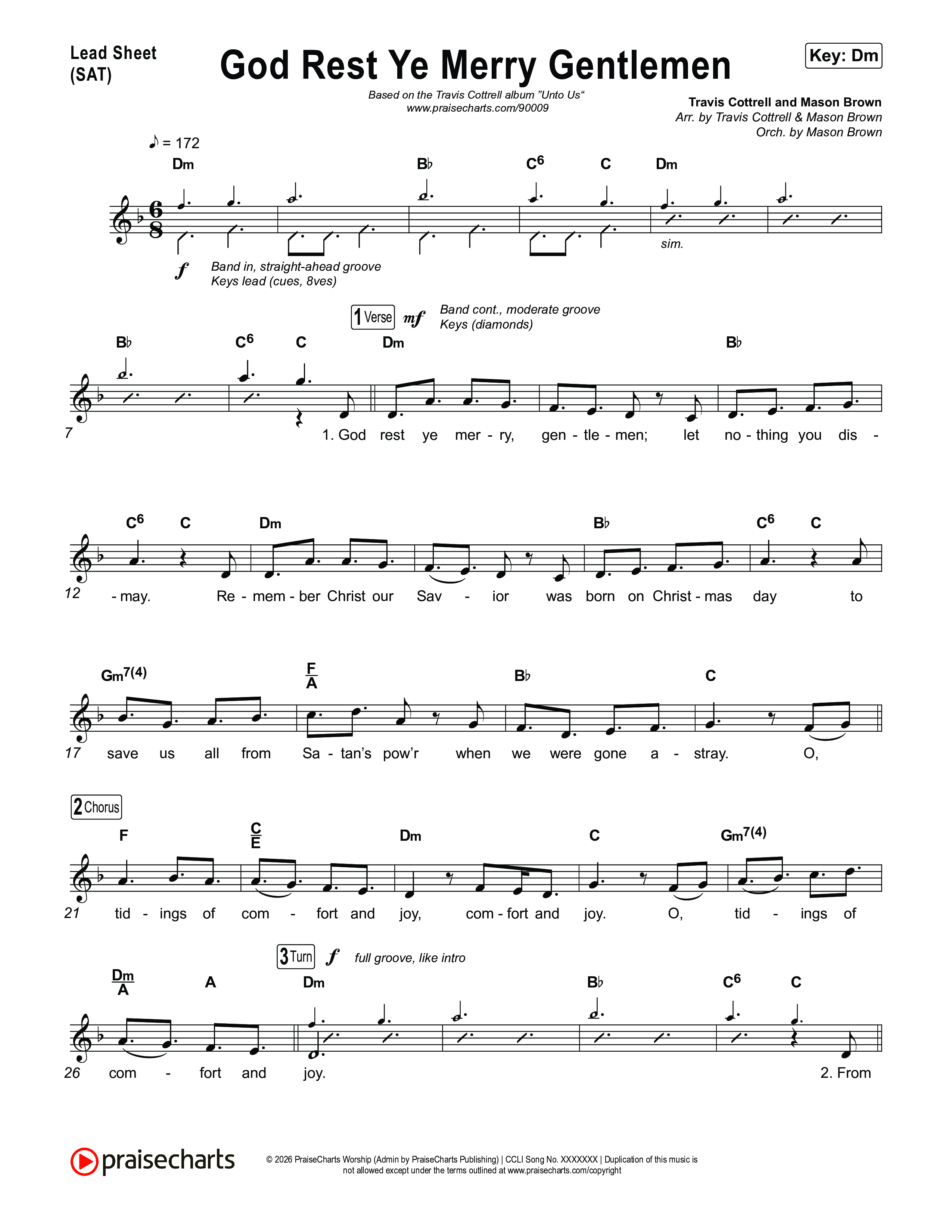 God Rest Ye Merry Gentlemen (Choral/SATB) Lead Sheet (SAT) (Travis Cottrell / Arr. Mason Brown)
