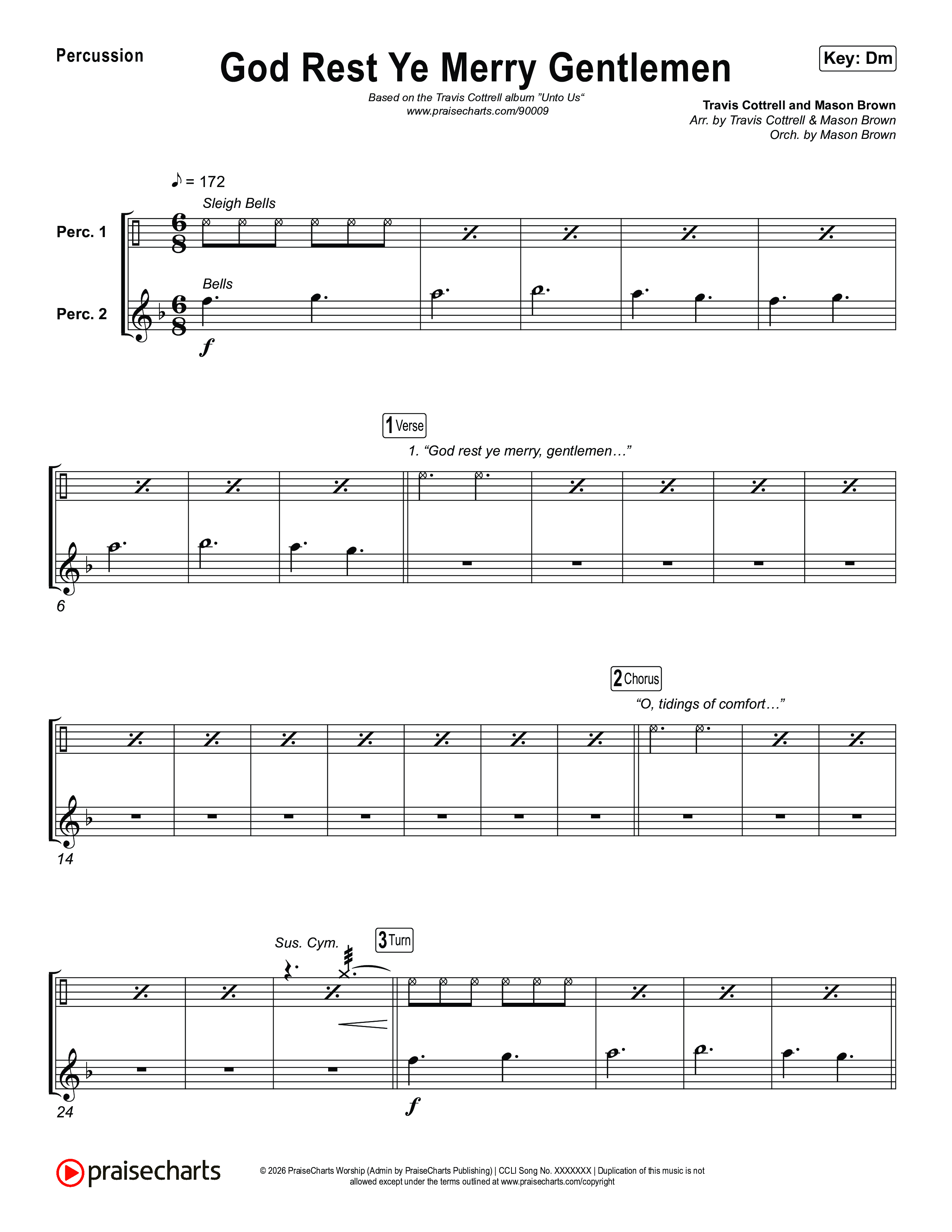 God Rest Ye Merry Gentlemen (Choral/SATB) Percussion (Travis Cottrell / Arr. Mason Brown)