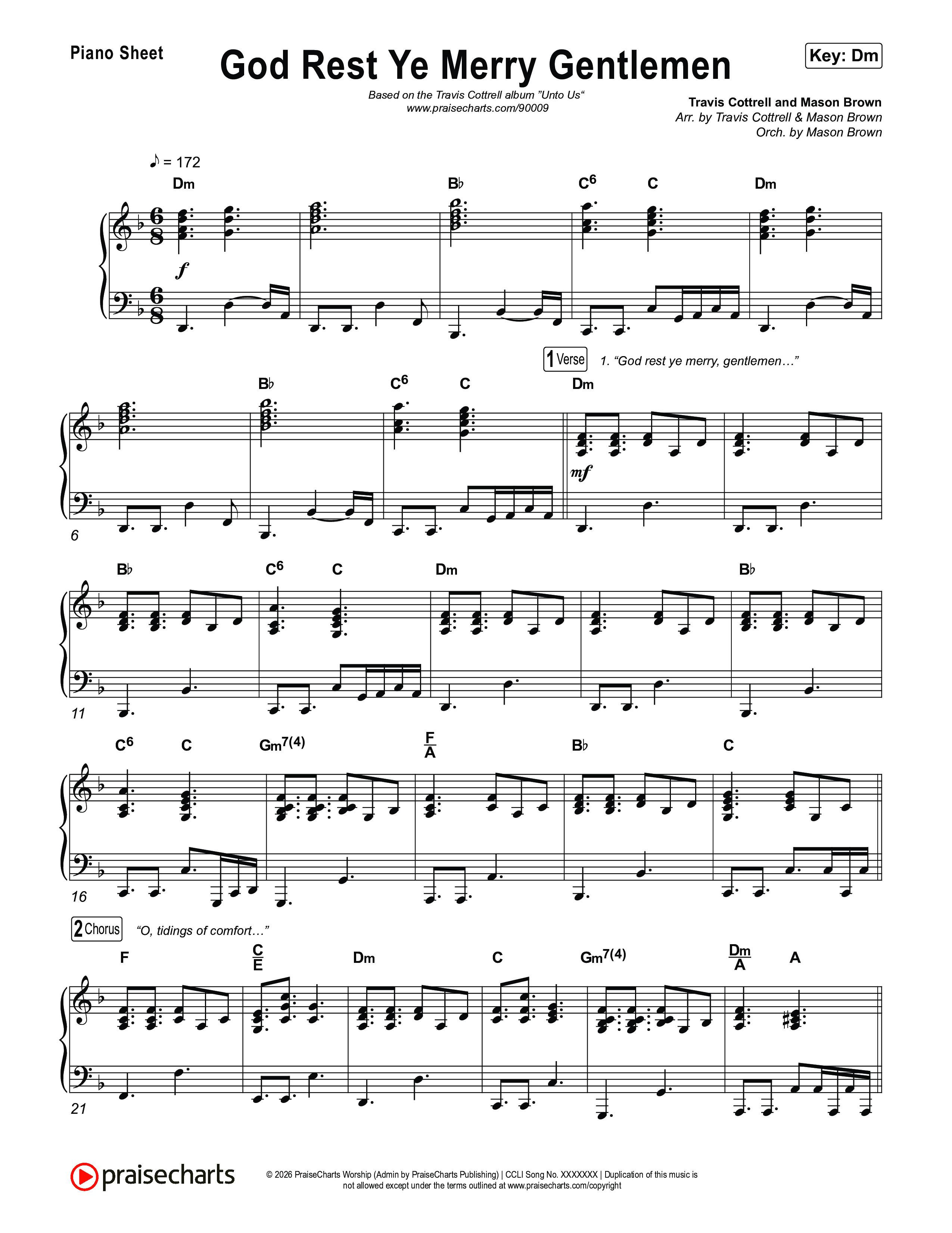 God Rest Ye Merry Gentlemen (Choral/SATB) Piano Sheet (Travis Cottrell / Arr. Mason Brown)