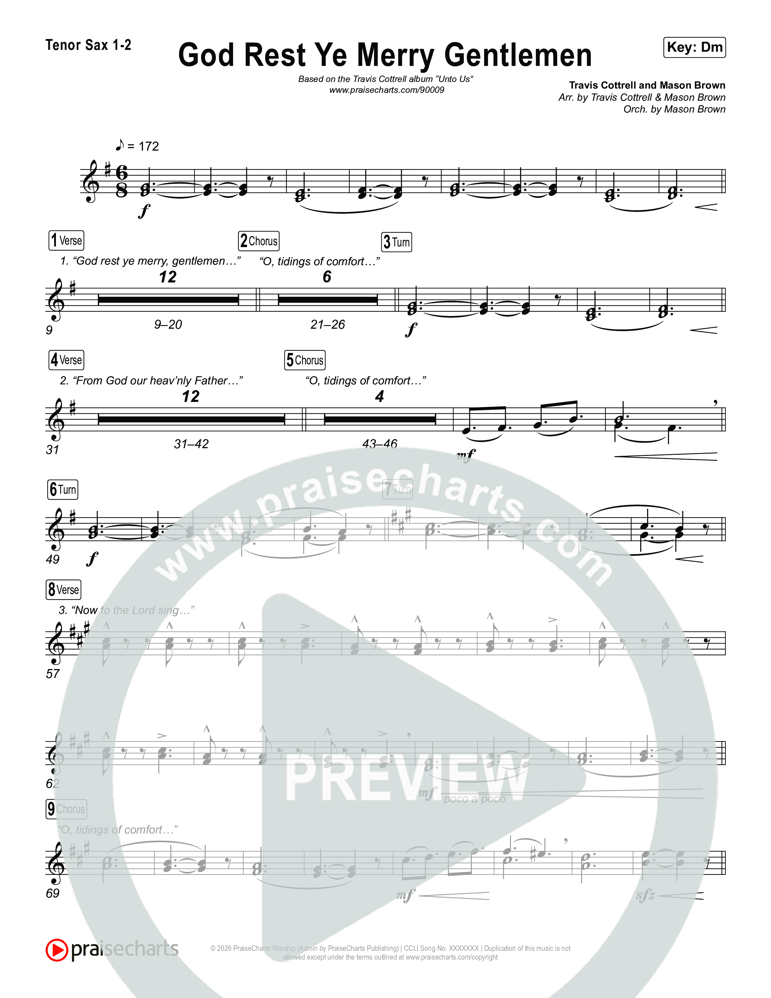 God Rest Ye Merry Gentlemen (Choral/SATB) Tenor Sax 1,2 (Travis Cottrell / Arr. Mason Brown)