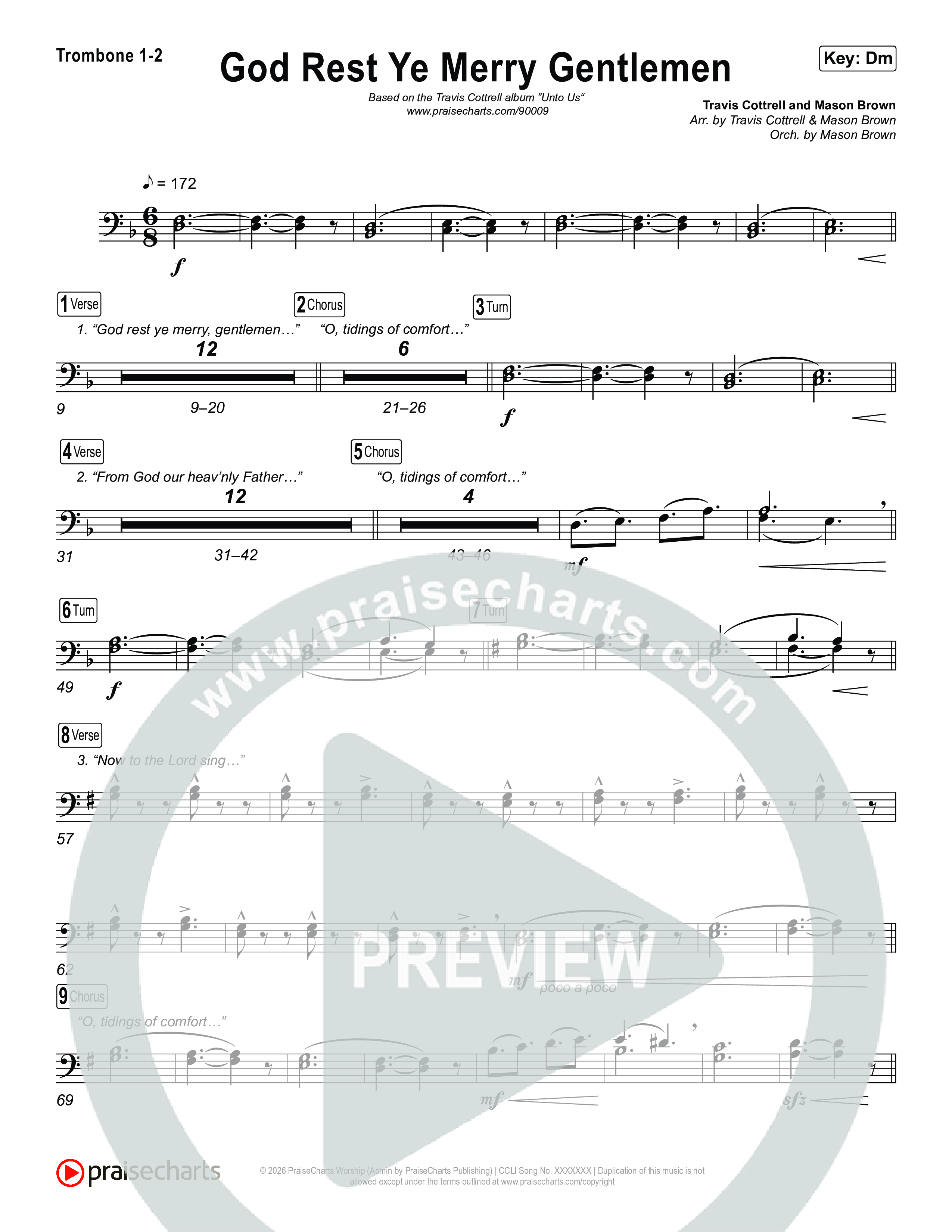 God Rest Ye Merry Gentlemen (Choral/SATB) Trombone 1/2 (Travis Cottrell / Arr. Mason Brown)