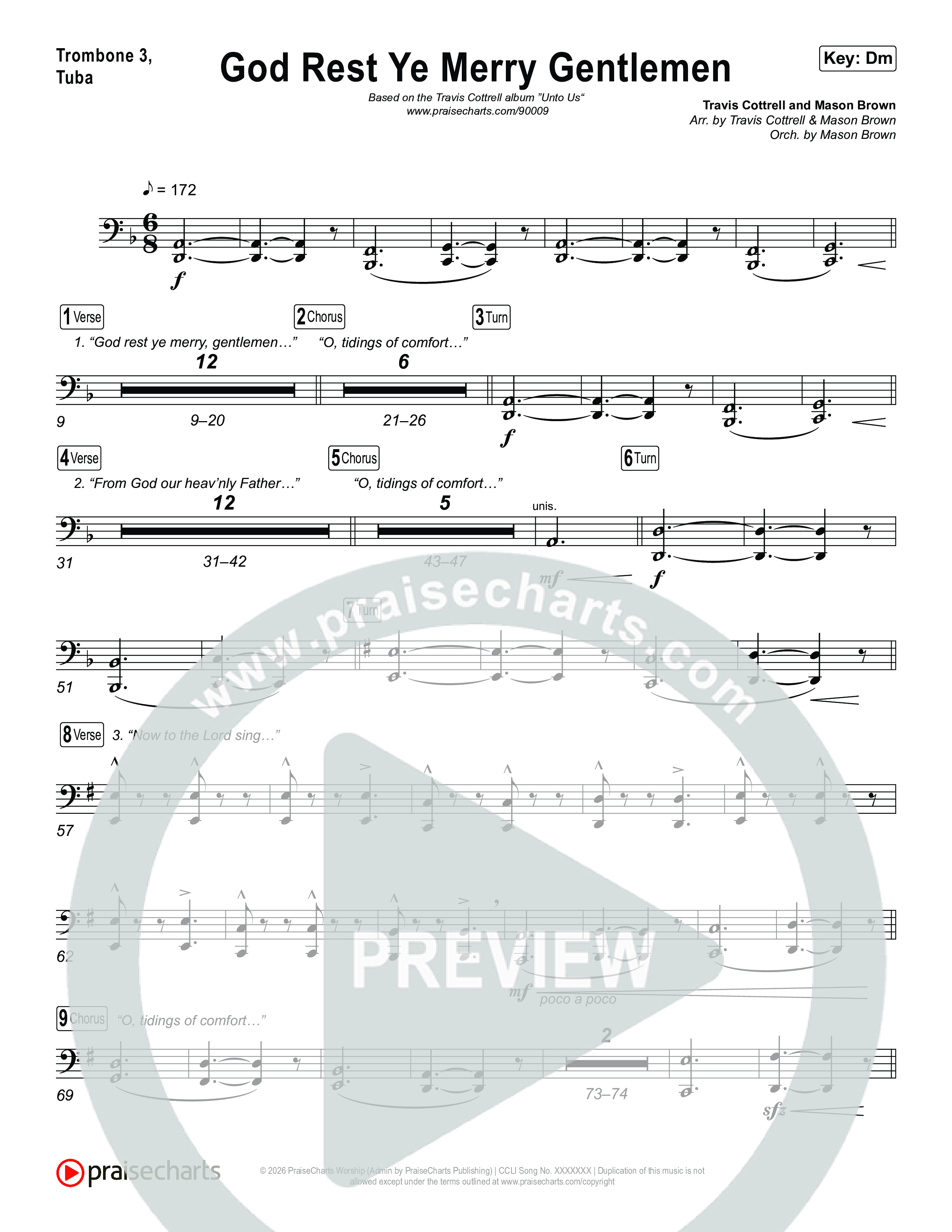 God Rest Ye Merry Gentlemen (Choral/SATB) Trombone 3/Tuba (Travis Cottrell / Arr. Mason Brown)