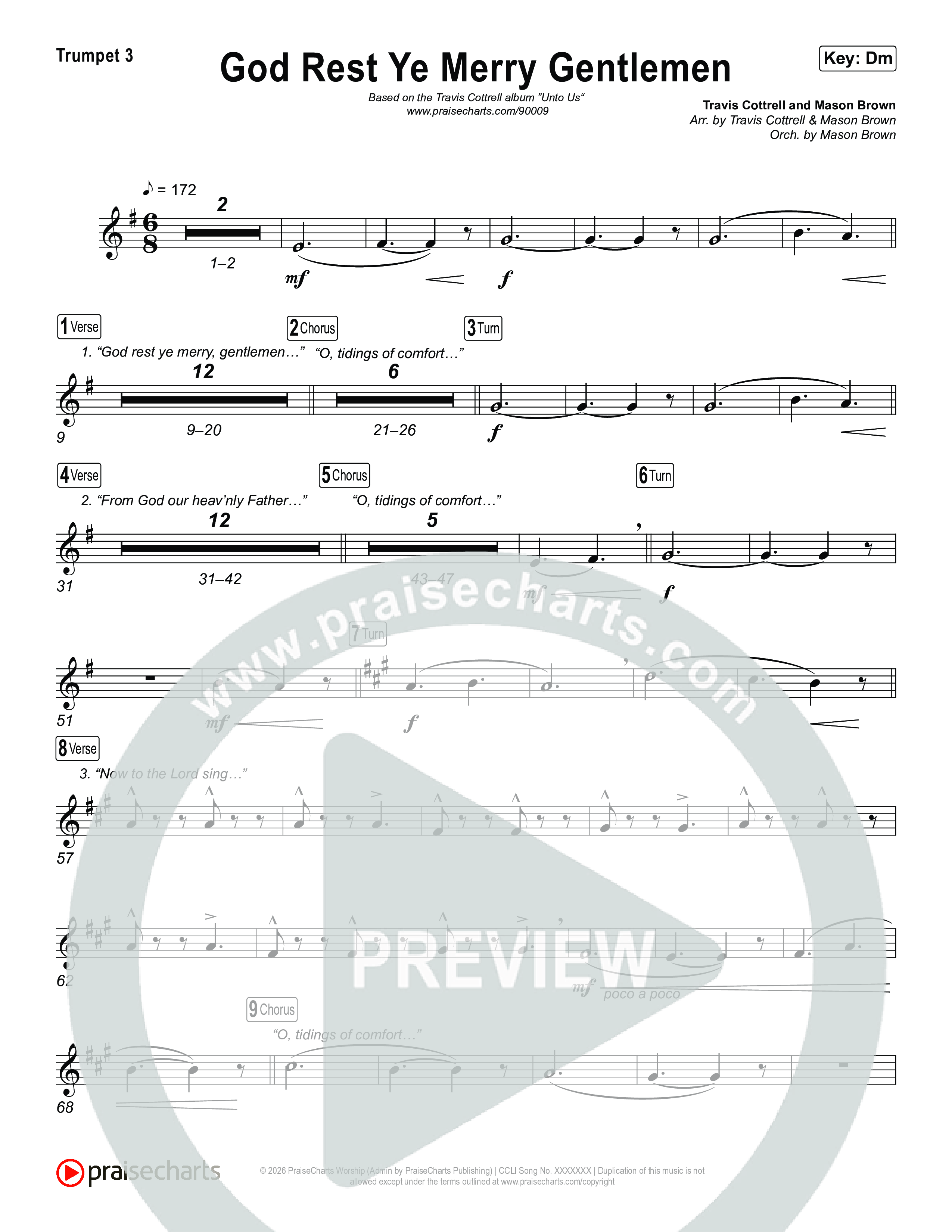 God Rest Ye Merry Gentlemen (Choral/SATB) Trumpet 1,2 (Travis Cottrell / Arr. Mason Brown)