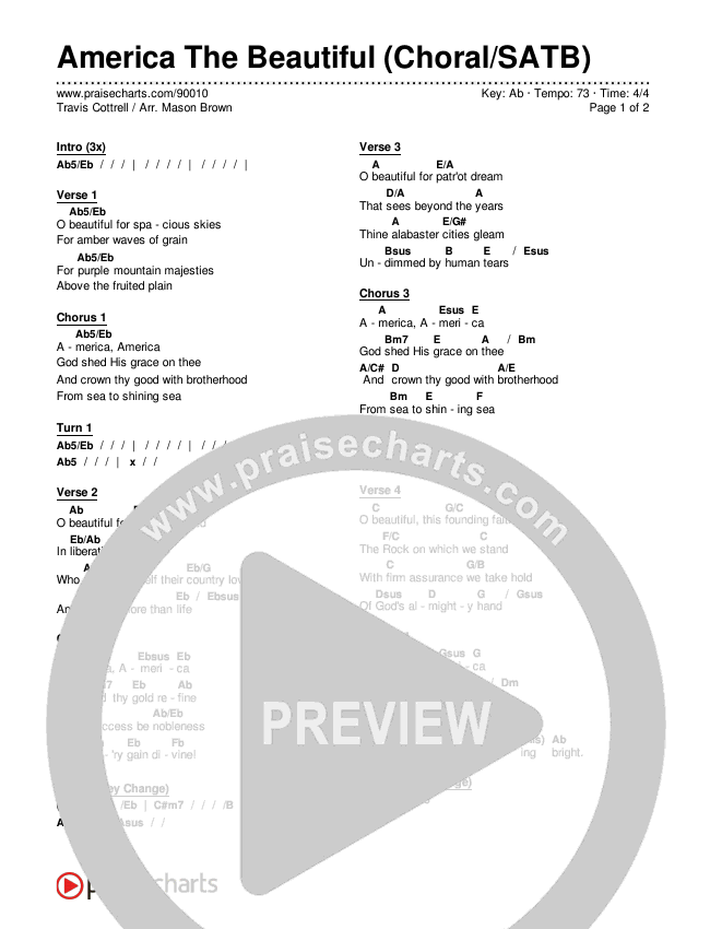 America The Beautiful (Choral/SATB) Chords & Lyrics (Travis Cottrell / Arr. Mason Brown)