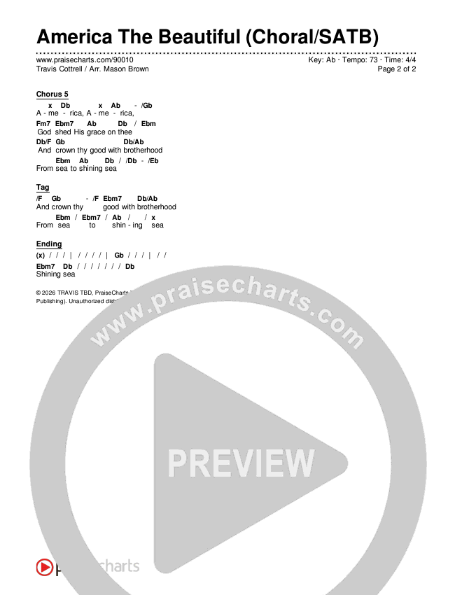 America The Beautiful (Choral/SATB) Chords & Lyrics (Travis Cottrell / Arr. Mason Brown)