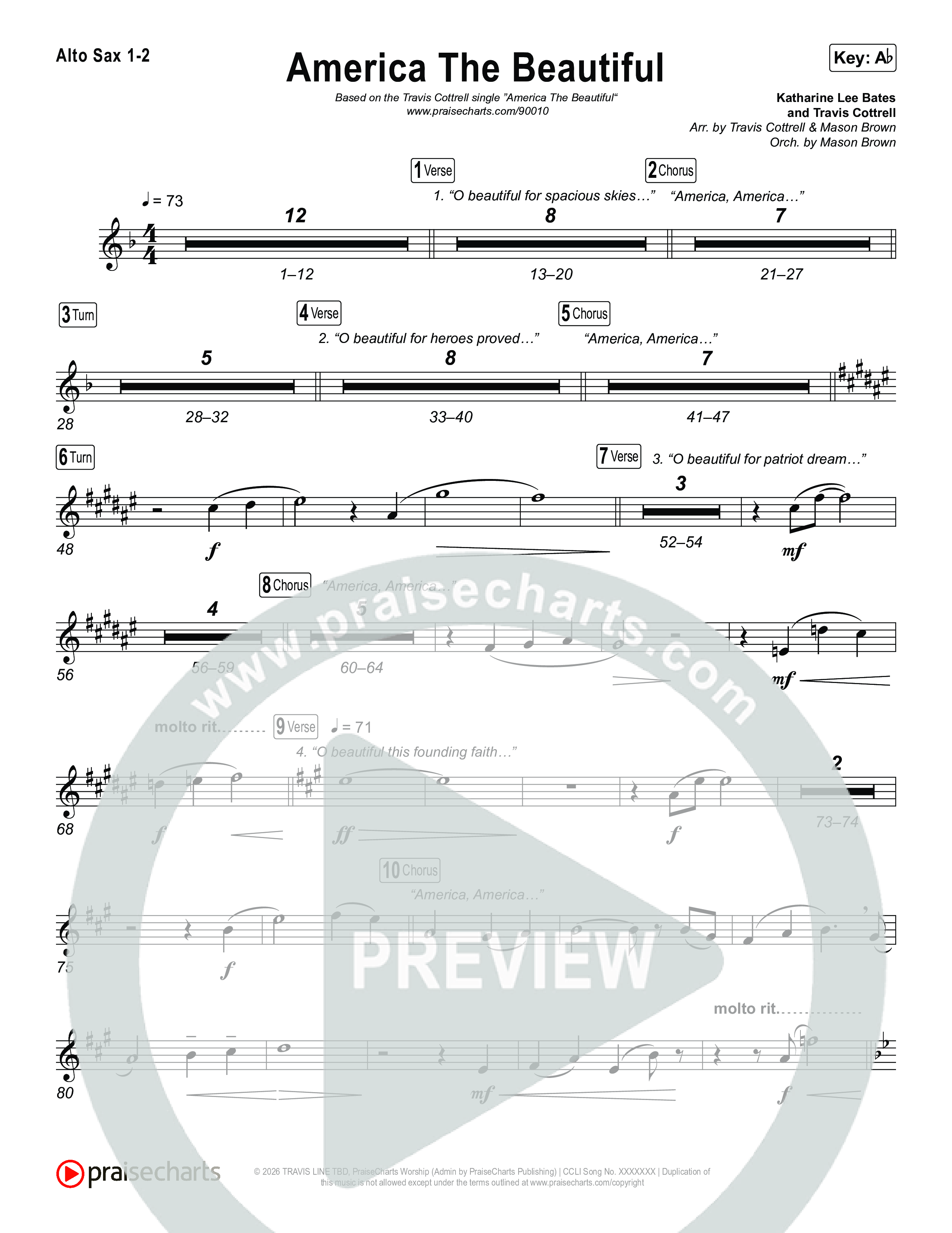 America The Beautiful (Choral/SATB) Sax Pack (Travis Cottrell / Arr. Mason Brown)