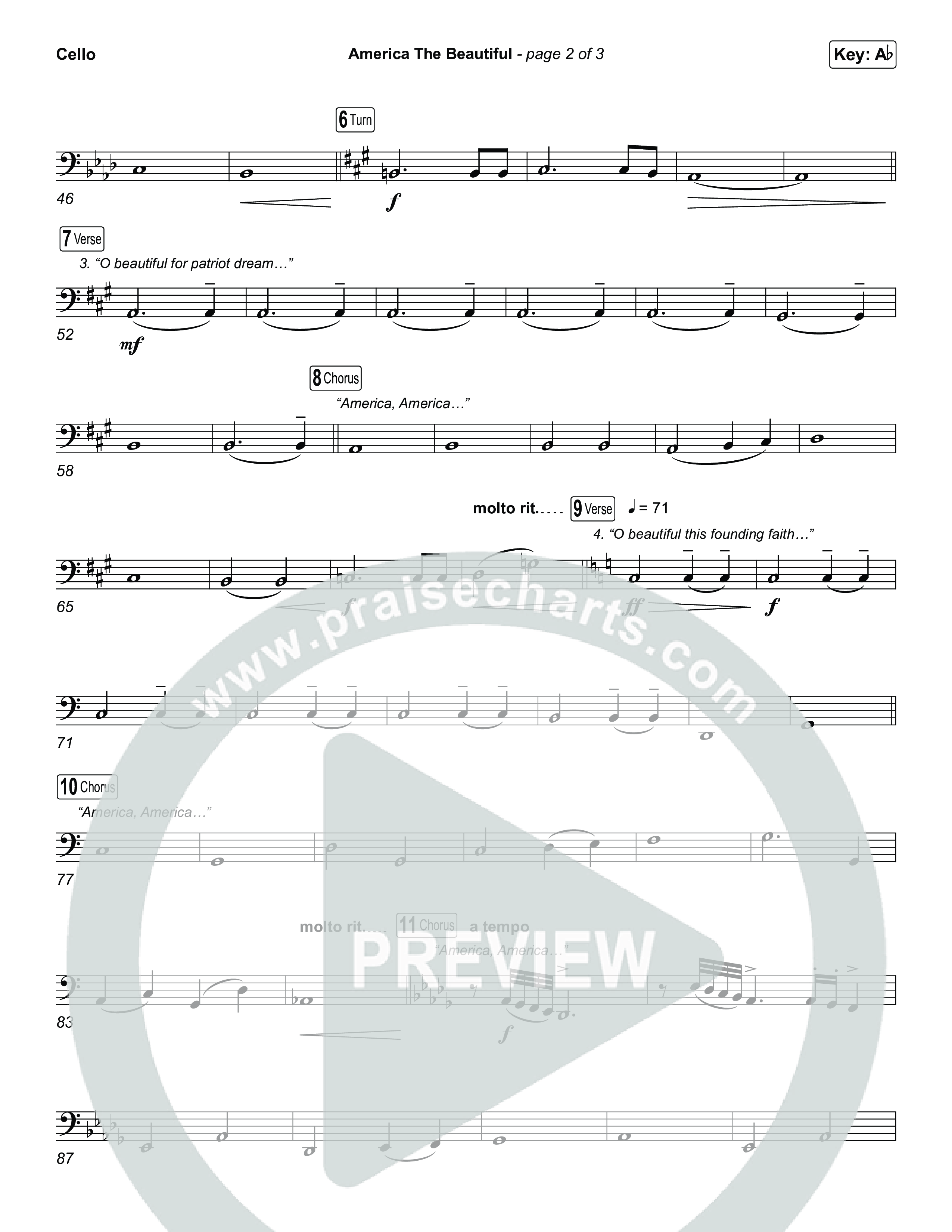 America The Beautiful (Choral/SATB) Cello (Travis Cottrell / Arr. Mason Brown)