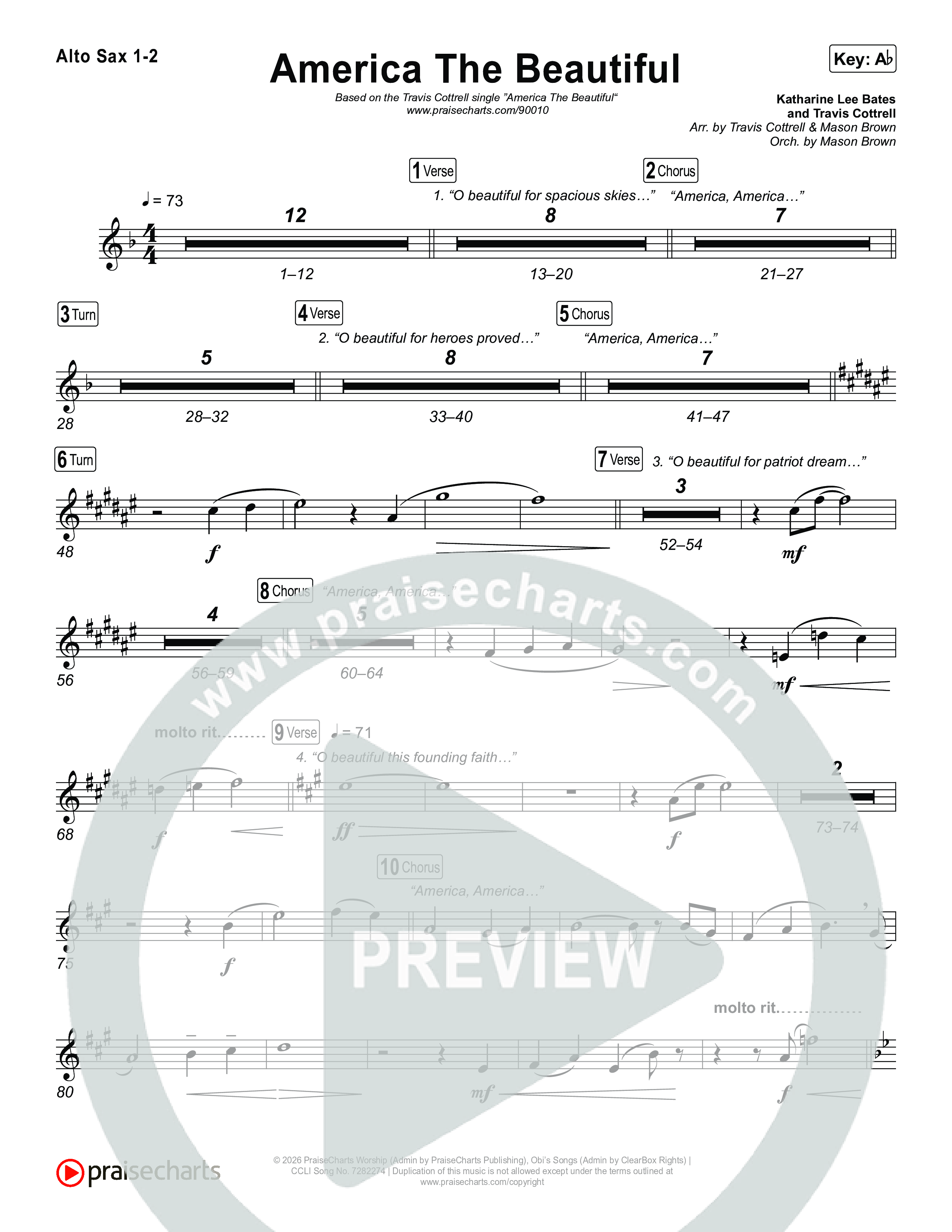 America The Beautiful (Choral/SATB) Sax Pack (Travis Cottrell / Arr. Mason Brown)