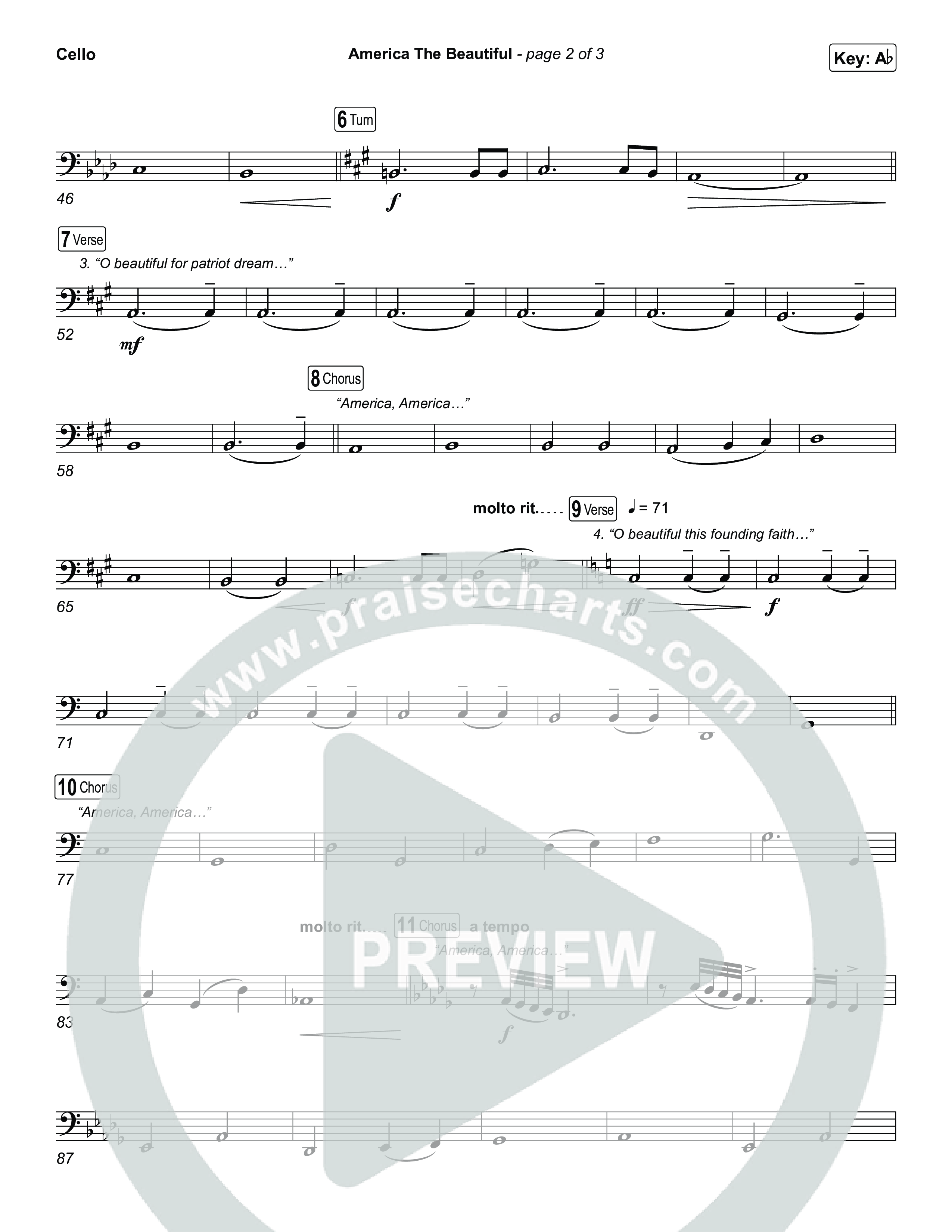 America The Beautiful (Choral/SATB) Cello (Travis Cottrell / Arr. Mason Brown)