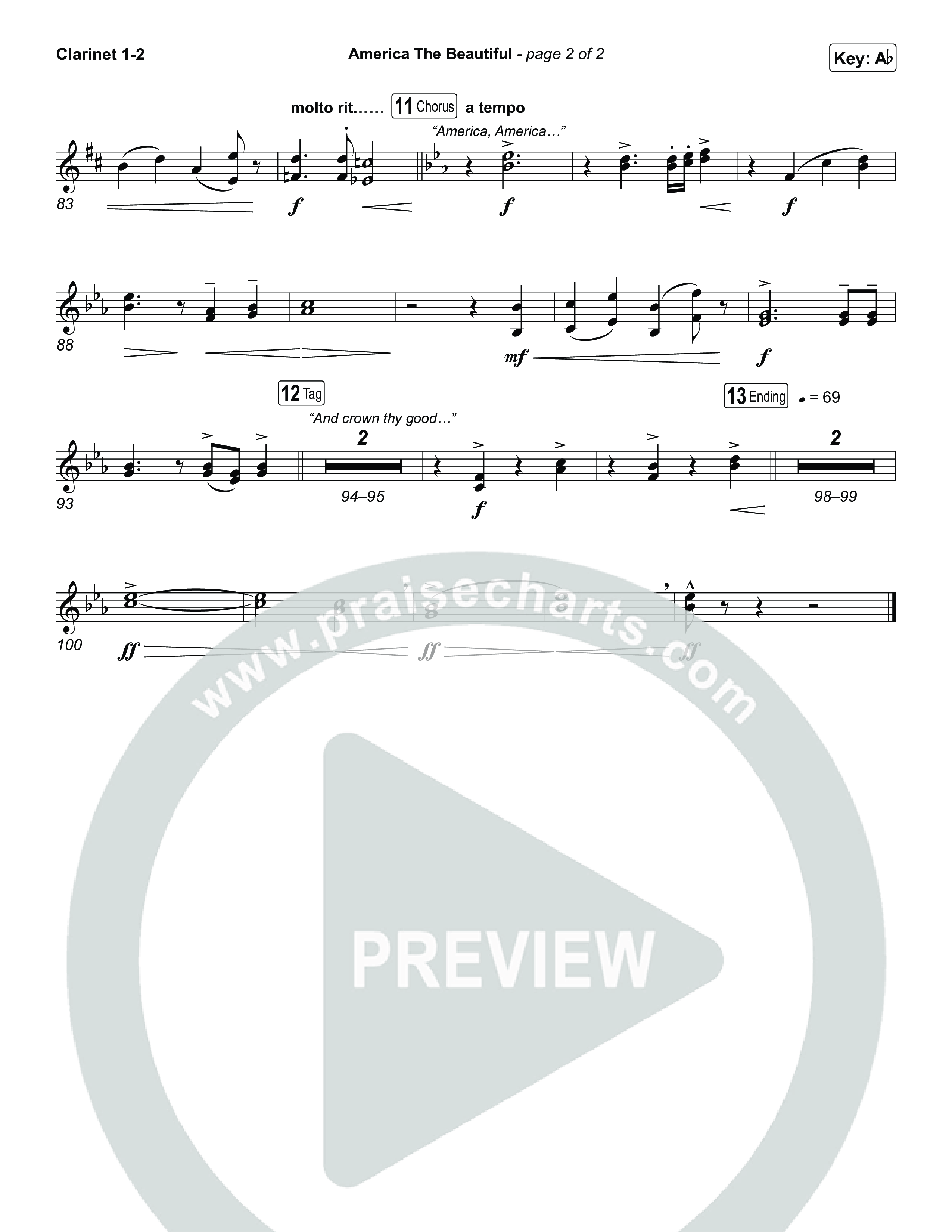 America The Beautiful (Choral/SATB) Clarinet 1/2 (Travis Cottrell / Arr. Mason Brown)