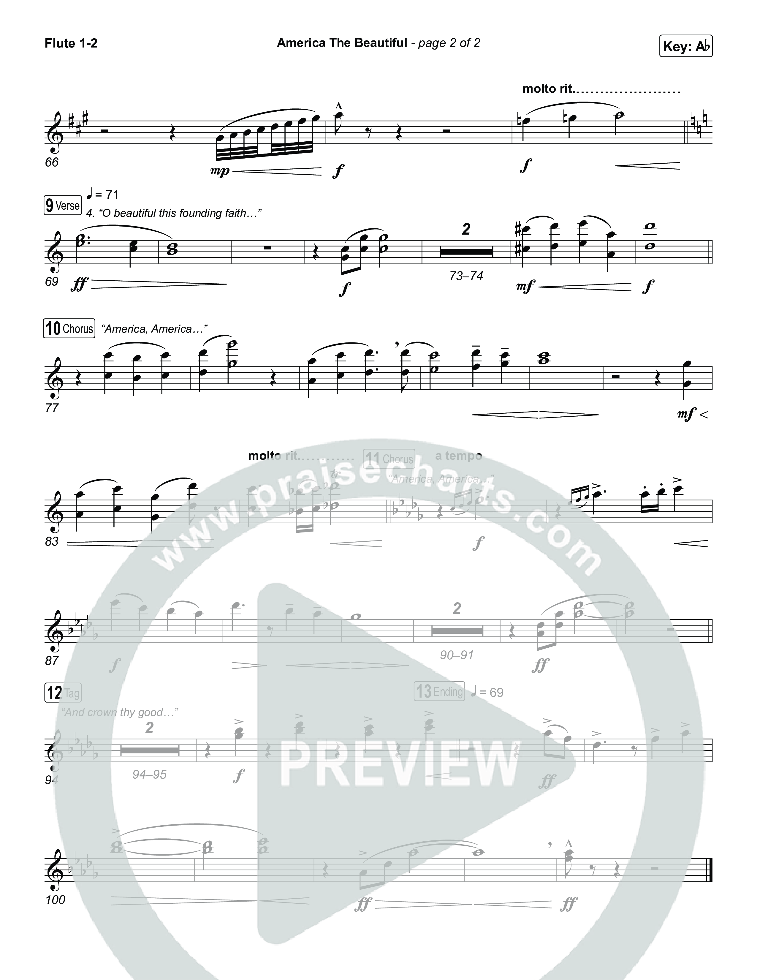 America The Beautiful (Choral/SATB) Flute 1,2 (Travis Cottrell / Arr. Mason Brown)