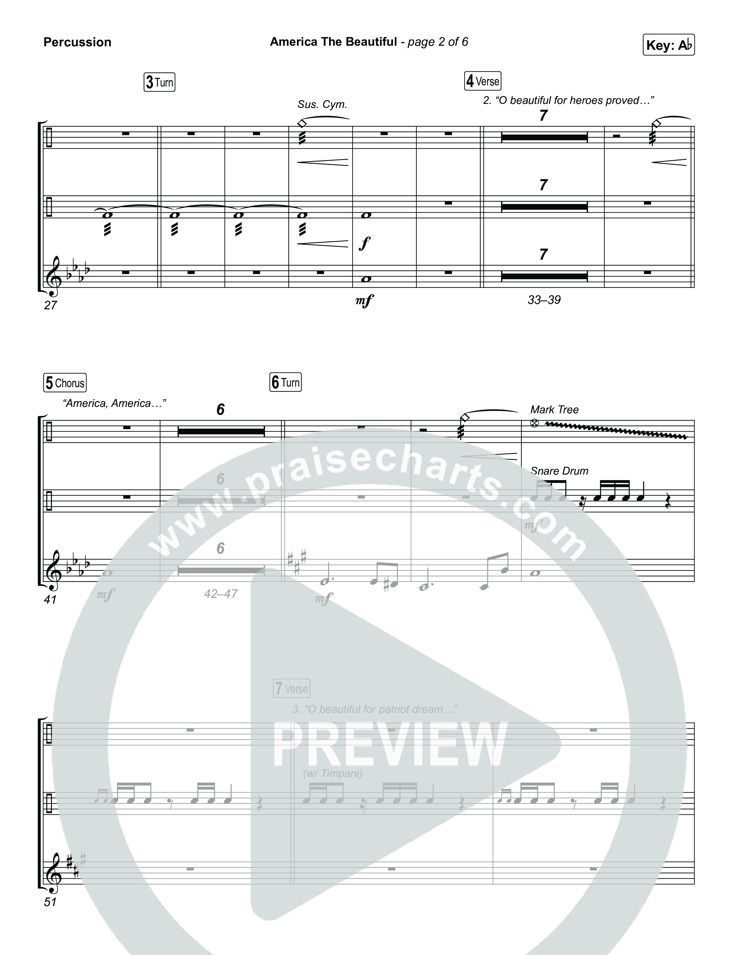 America The Beautiful (Choral/SATB) Percussion (Travis Cottrell / Arr. Mason Brown)