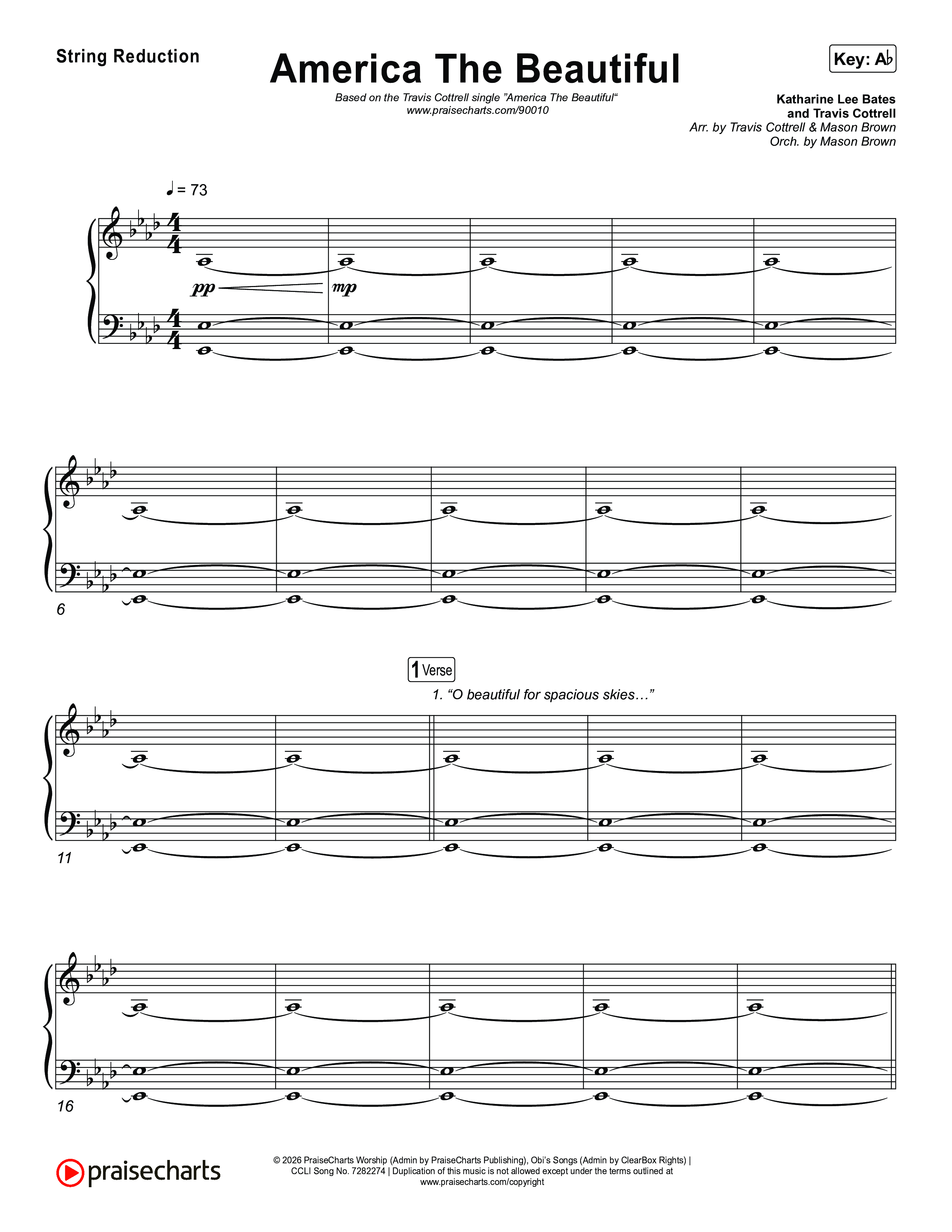 America The Beautiful (Choral/SATB) String Reduction (Travis Cottrell / Arr. Mason Brown)