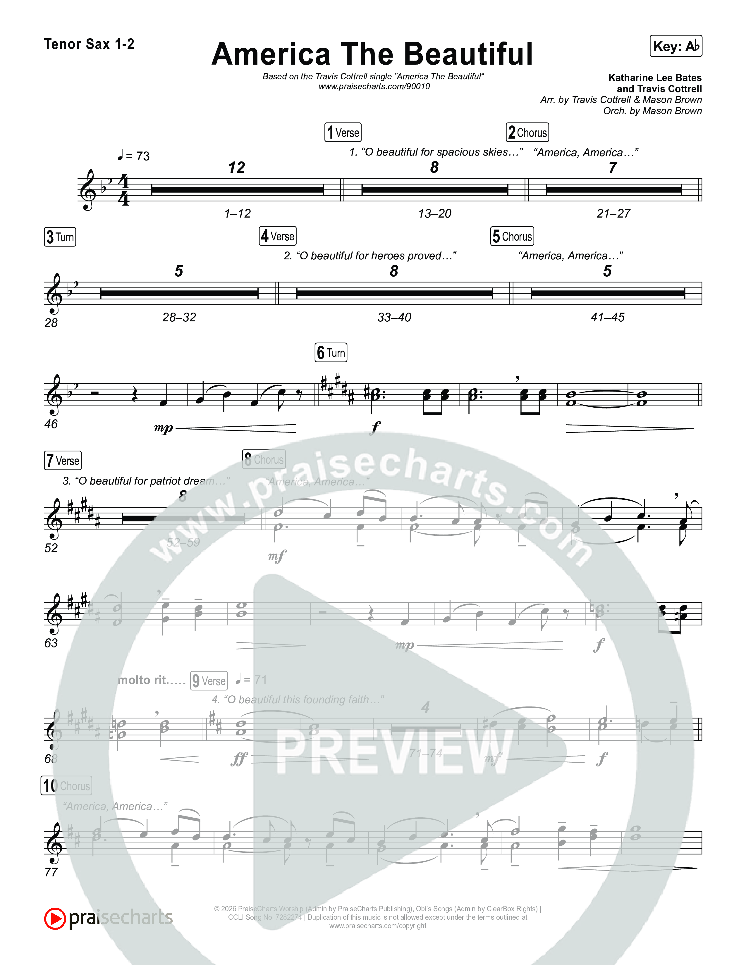 America The Beautiful (Choral/SATB) Sax Pack (Travis Cottrell / Arr. Mason Brown)