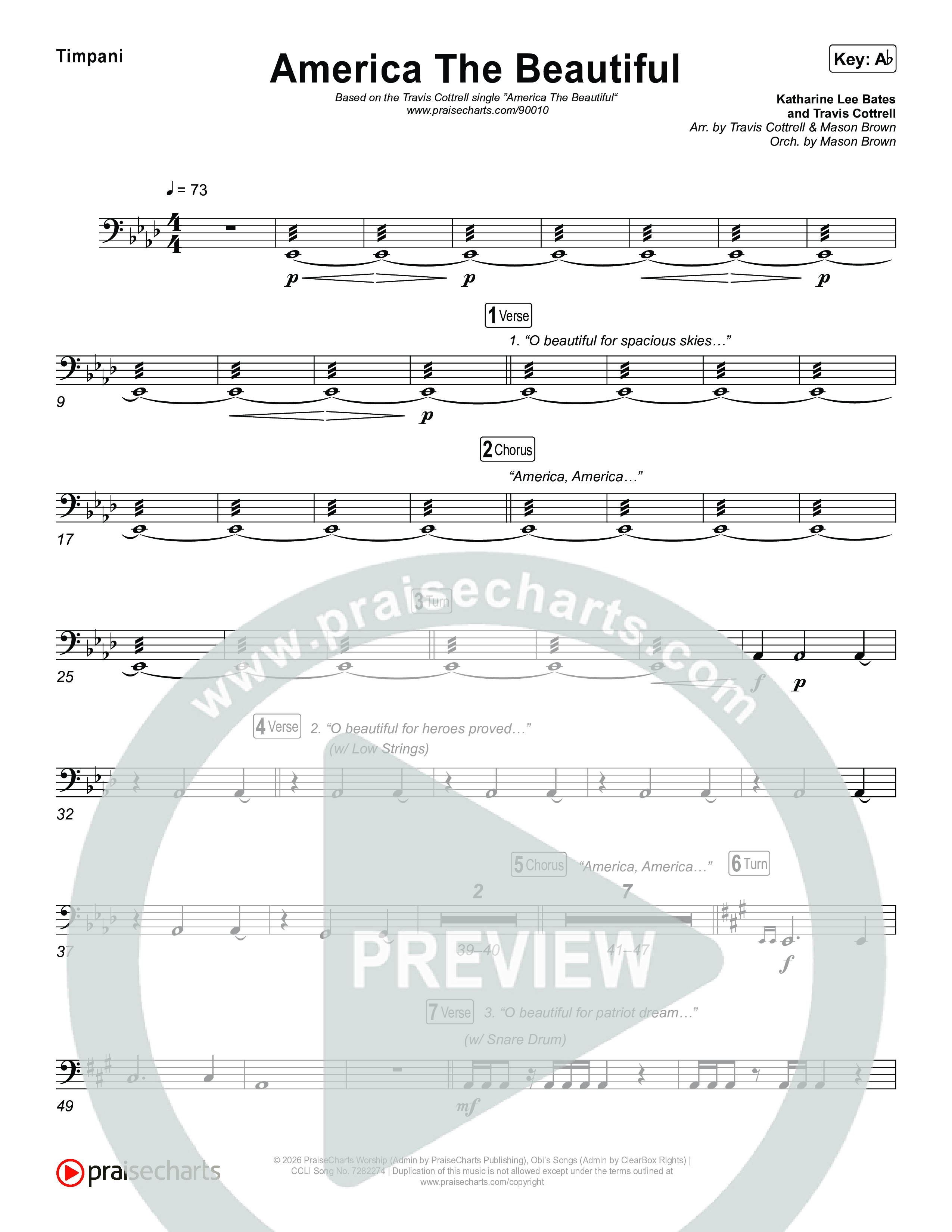 America The Beautiful (Choral/SATB) Timpani (Travis Cottrell / Arr. Mason Brown)