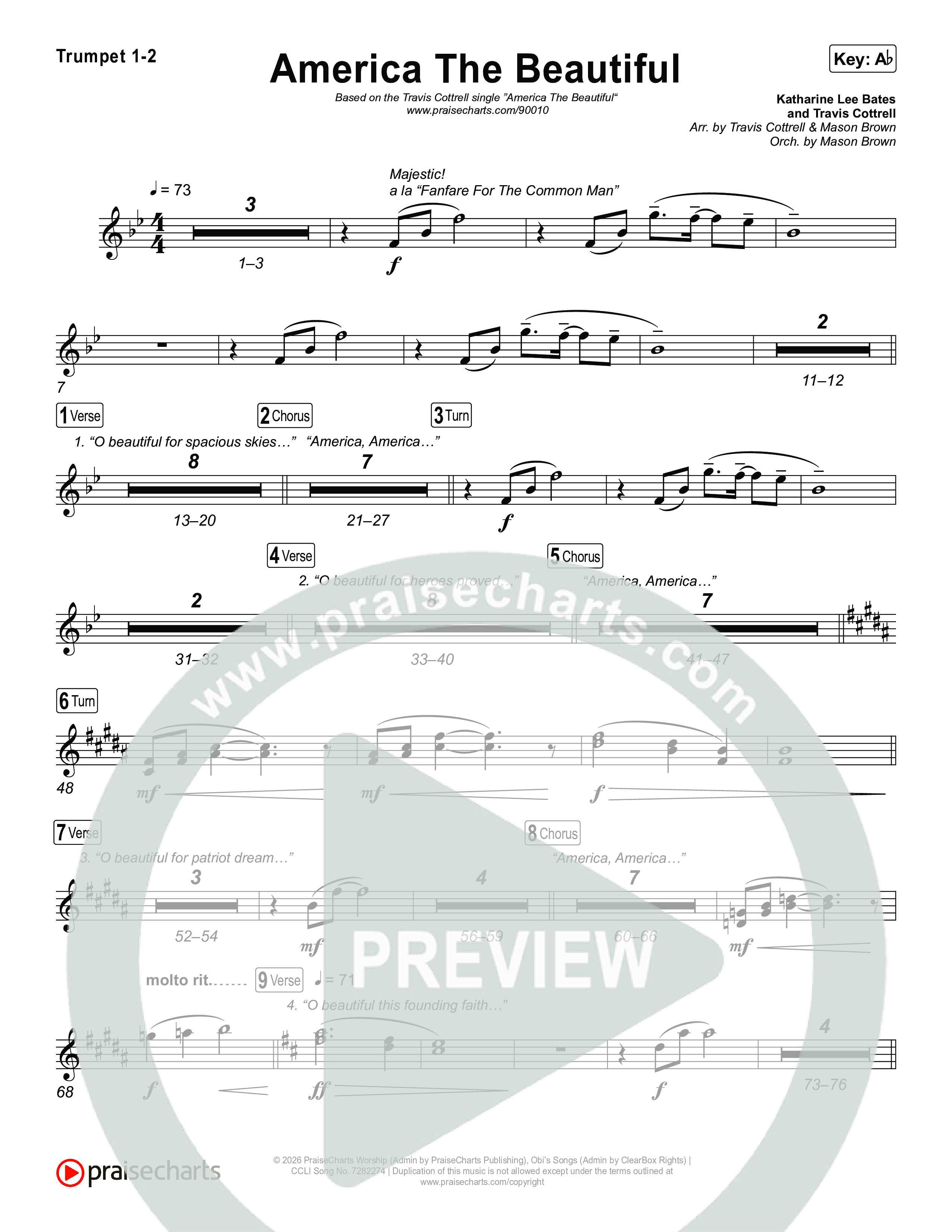 America The Beautiful (Choral/SATB) Brass Pack (Travis Cottrell / Arr. Mason Brown)