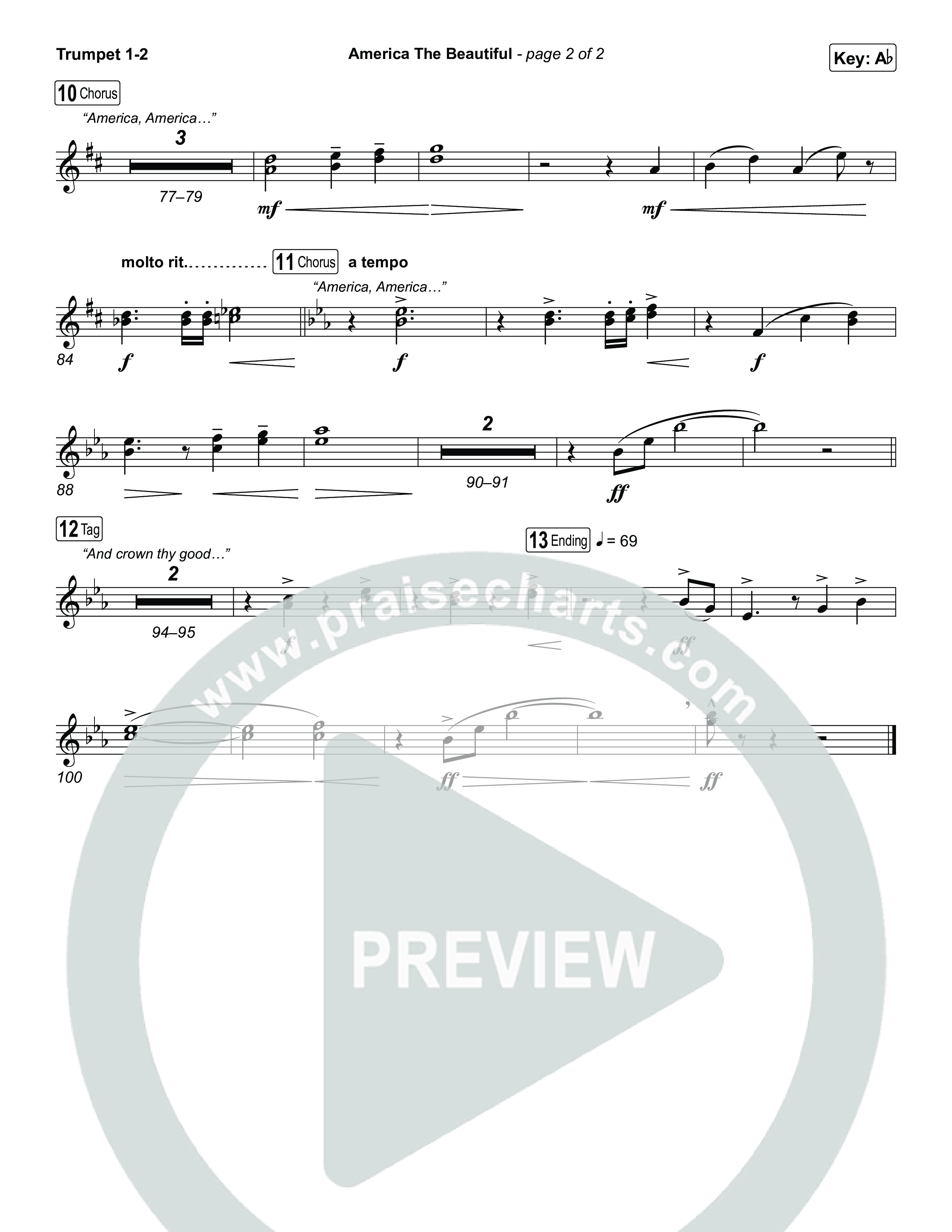 America The Beautiful (Choral/SATB) Trumpet 1,2 (Travis Cottrell / Arr. Mason Brown)
