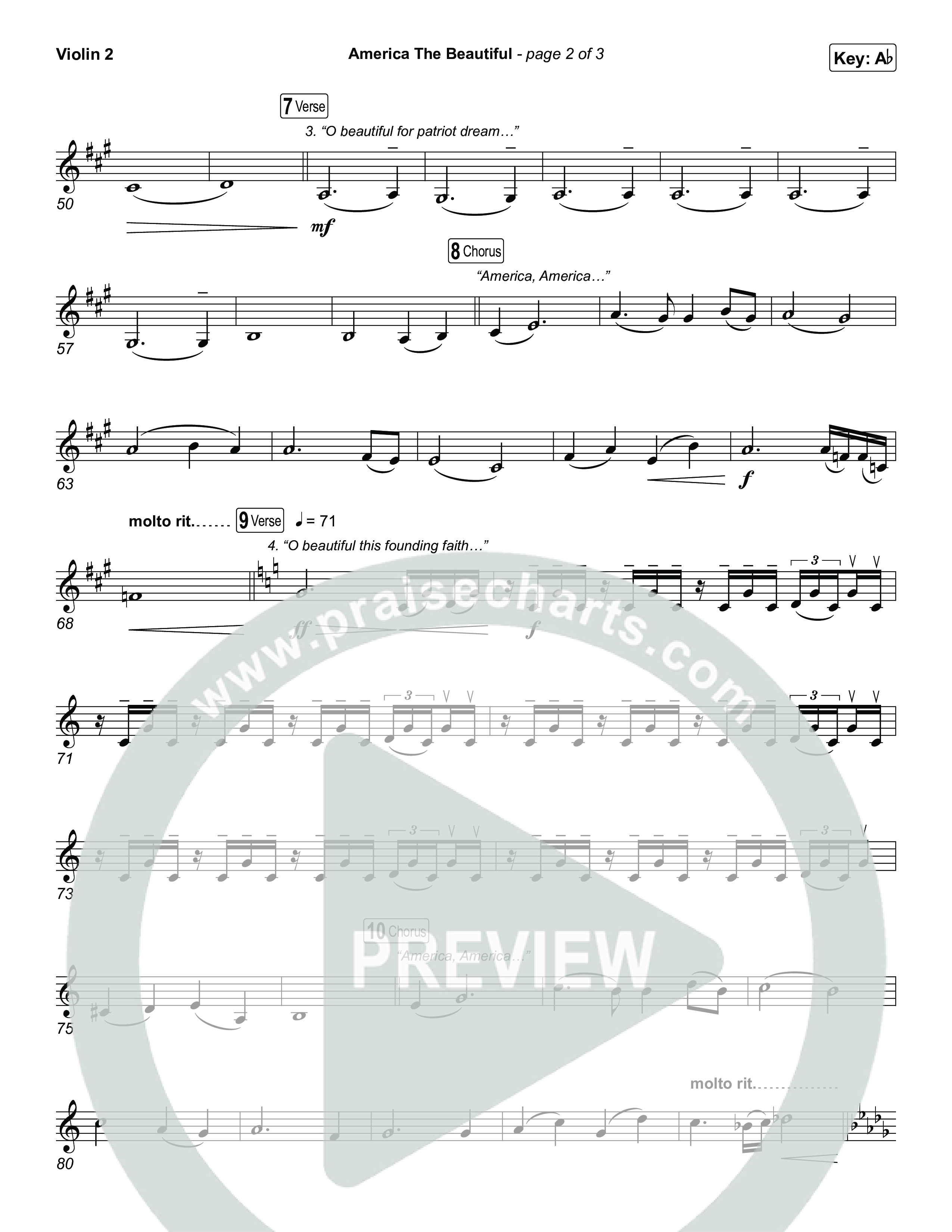America The Beautiful (Choral/SATB) Violin 2 (Travis Cottrell / Arr. Mason Brown)