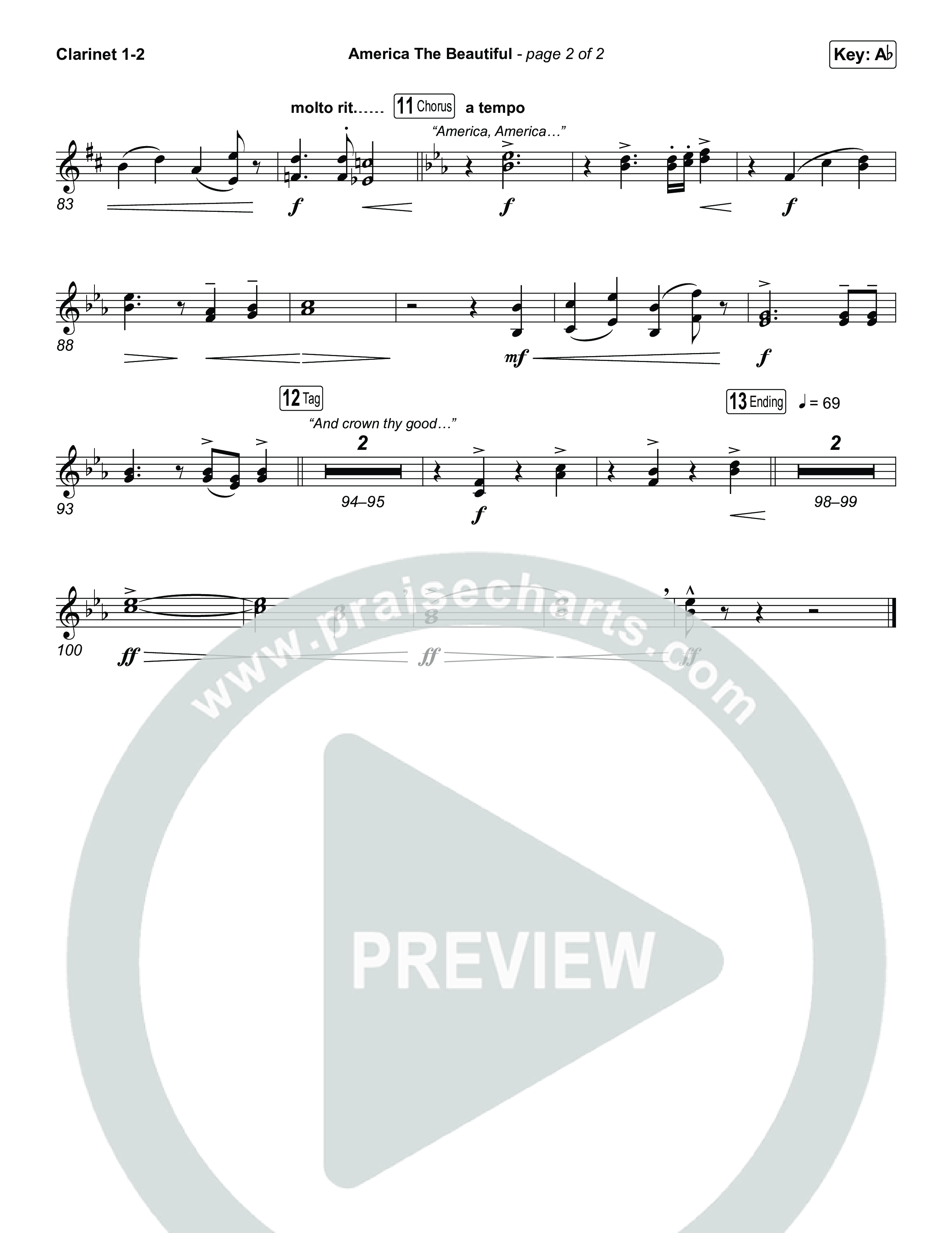 America The Beautiful (Choral/SATB) Clarinet 1/2 (Travis Cottrell / Arr. Mason Brown)
