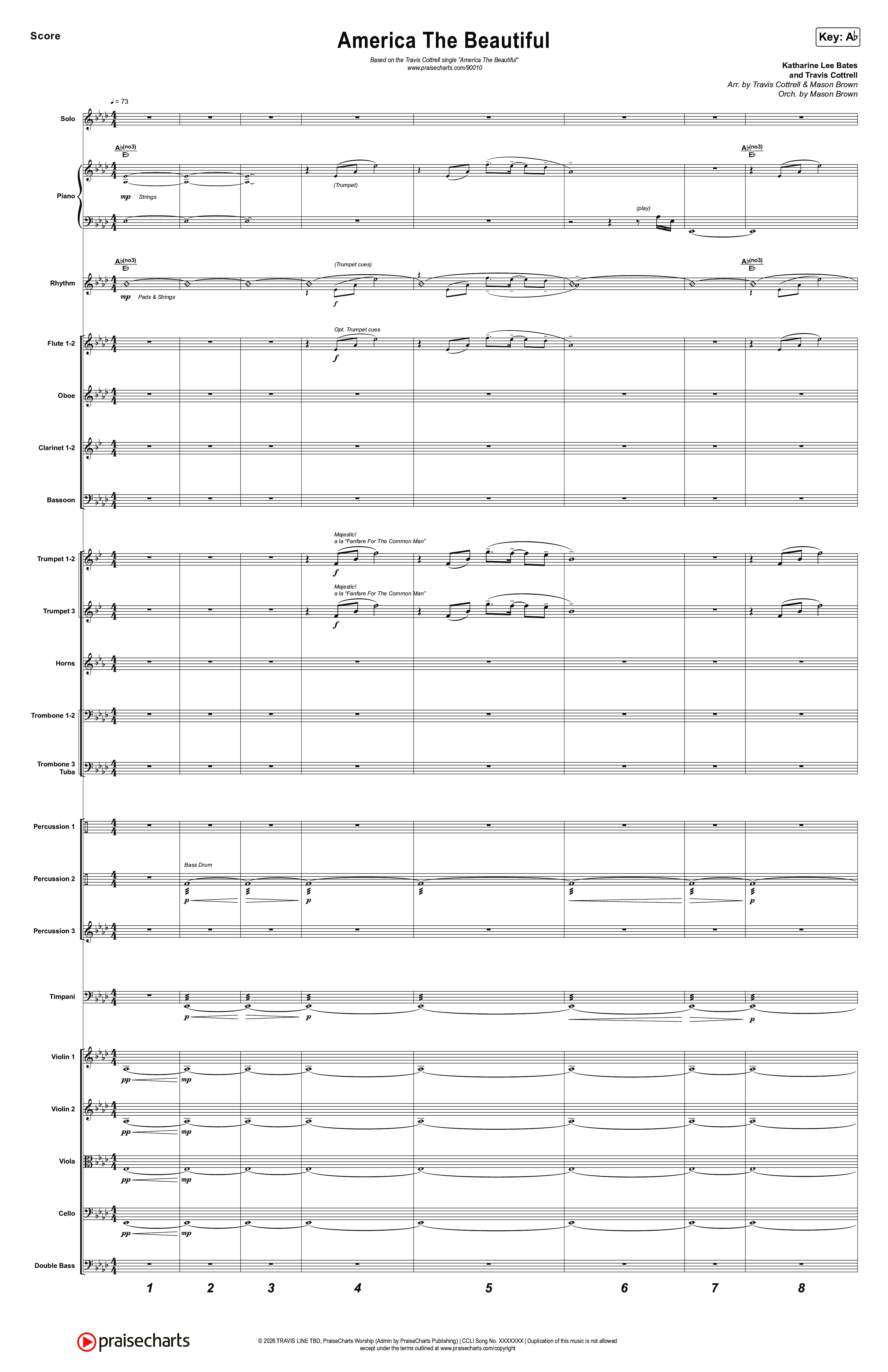 America The Beautiful (Choral/SATB) Orchestration (Travis Cottrell / Arr. Mason Brown)