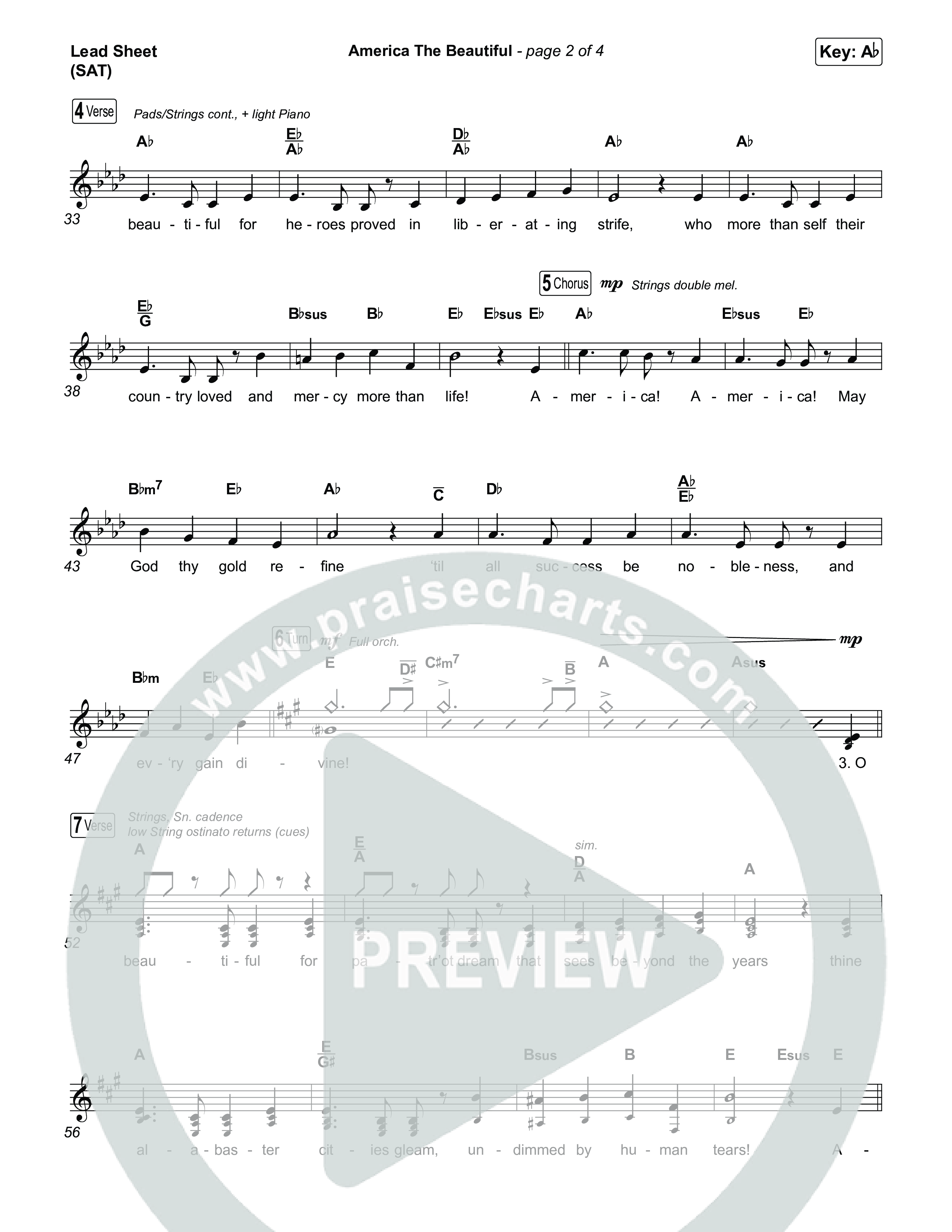 America The Beautiful (Choral/SATB) Lead Sheet (SAT) (Travis Cottrell / Arr. Mason Brown)