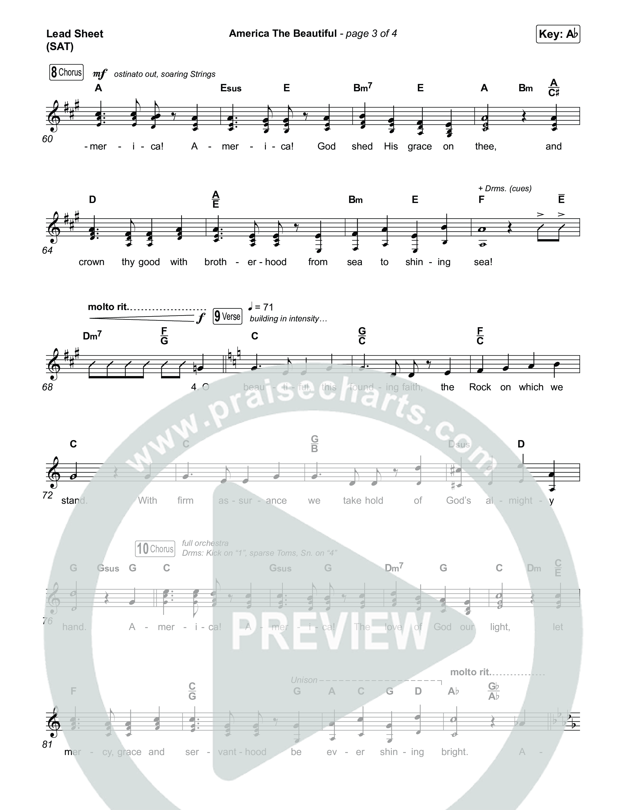 America The Beautiful (Choral/SATB) Lead Sheet (SAT) (Travis Cottrell / Arr. Mason Brown)