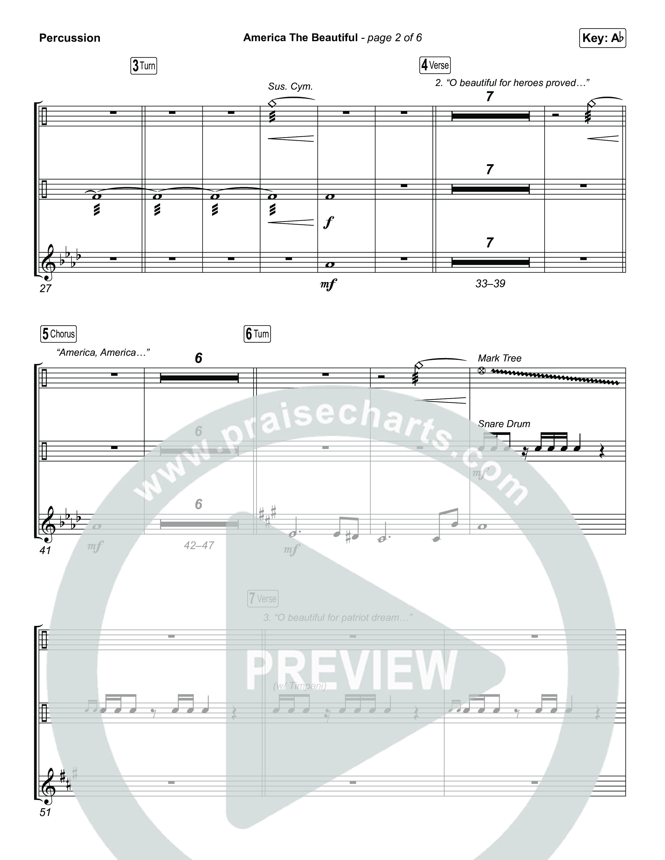 America The Beautiful (Choral/SATB) Percussion (Travis Cottrell / Arr. Mason Brown)