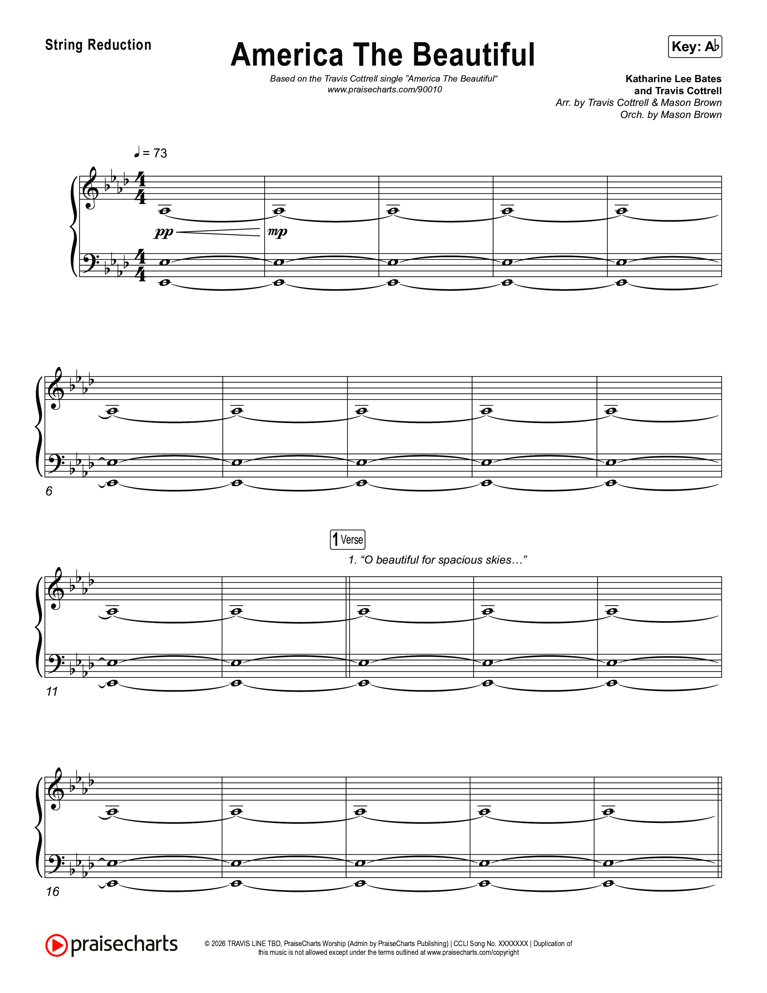 America The Beautiful (Choral/SATB) String Reduction (Travis Cottrell / Arr. Mason Brown)