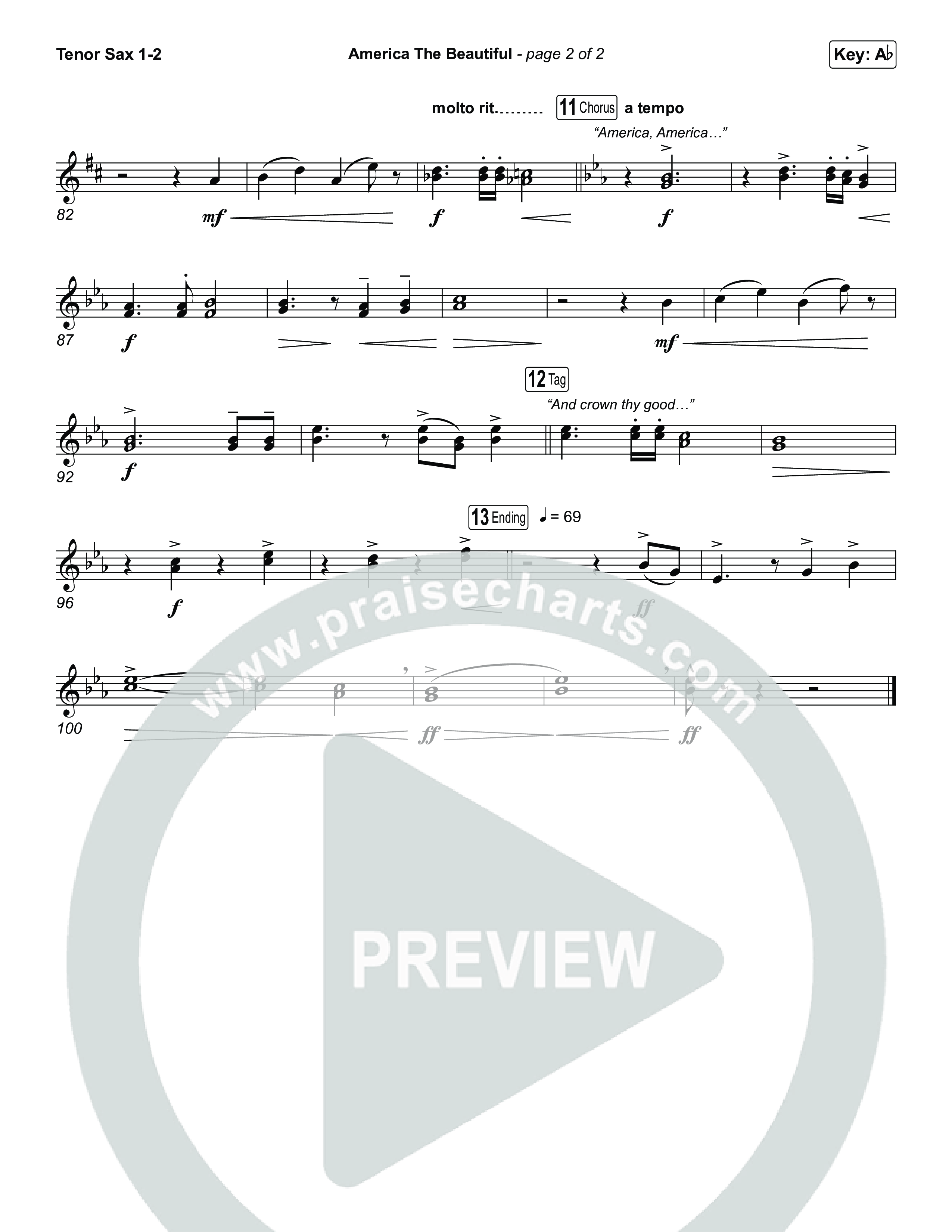 America The Beautiful (Choral/SATB) Tenor Sax 1,2 (Travis Cottrell / Arr. Mason Brown)