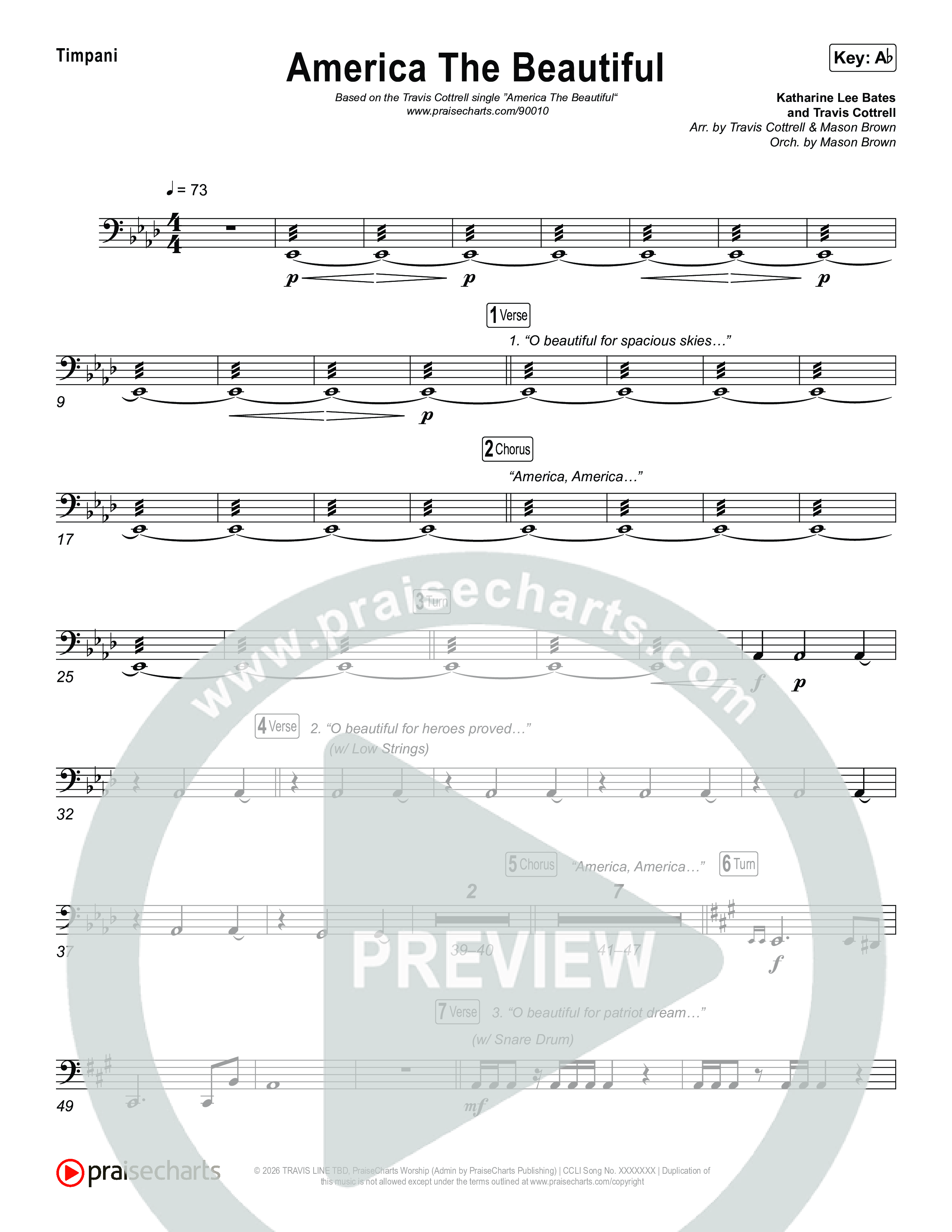 America The Beautiful (Choral/SATB) Timpani (Travis Cottrell / Arr. Mason Brown)