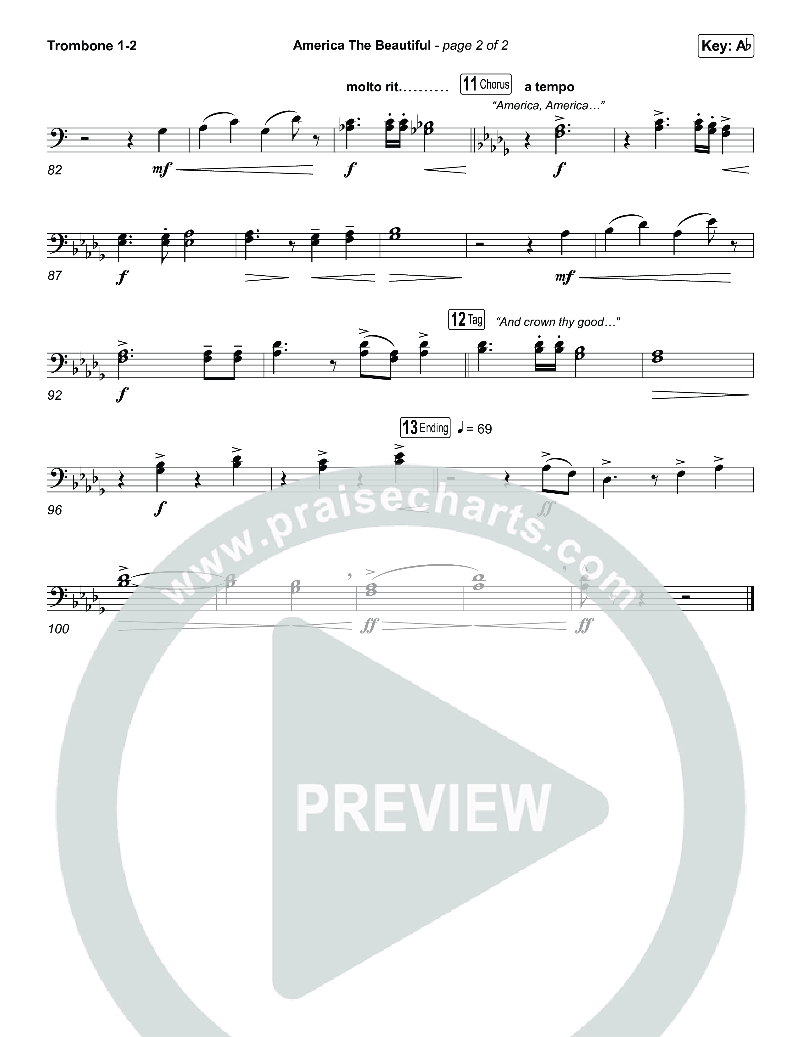 America The Beautiful (Choral/SATB) Trombone 1/2 (Travis Cottrell / Arr. Mason Brown)