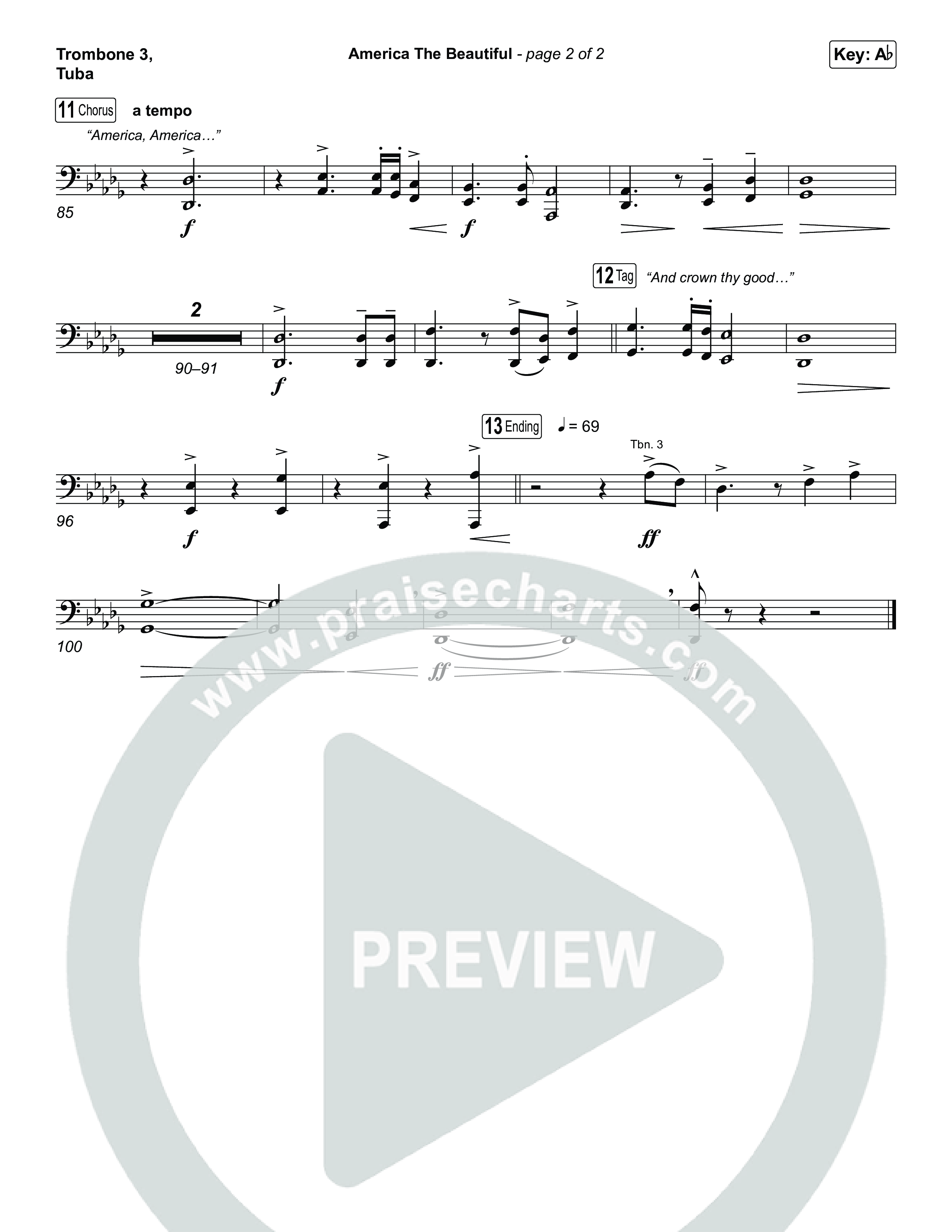 America The Beautiful (Choral/SATB) Trombone 3/Tuba (Travis Cottrell / Arr. Mason Brown)