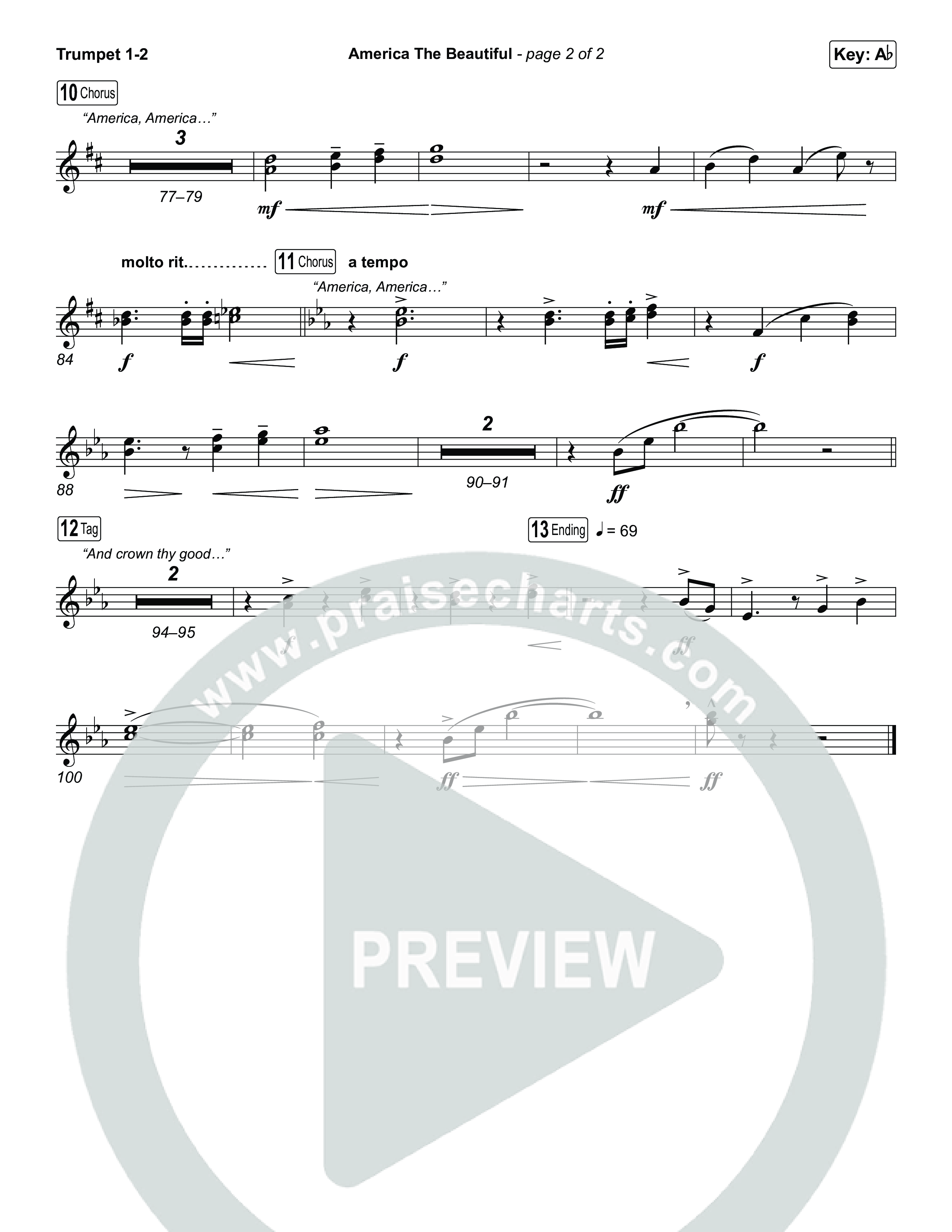 America The Beautiful (Choral/SATB) Trumpet 1,2 (Travis Cottrell / Arr. Mason Brown)