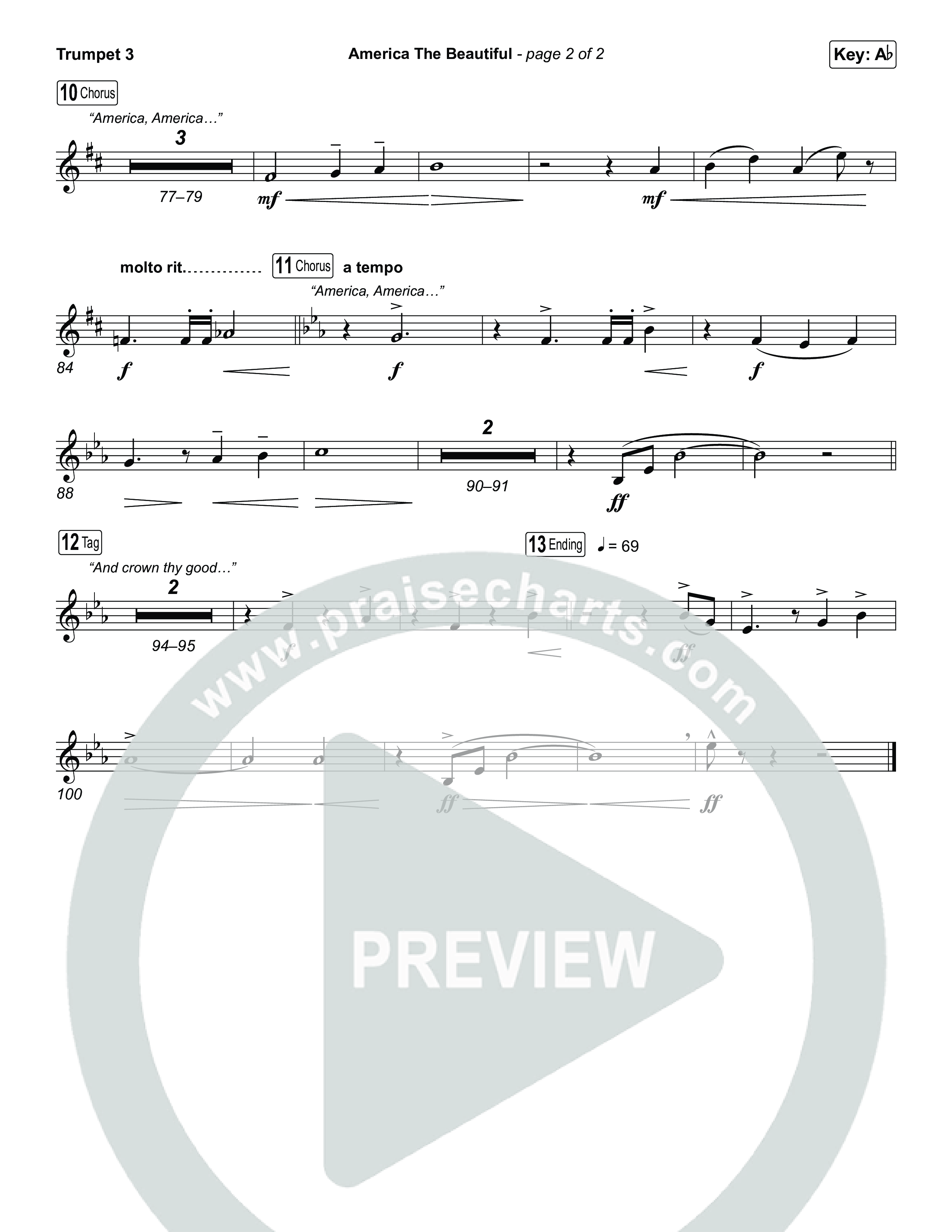 America The Beautiful (Choral/SATB) Trumpet 3 (Travis Cottrell / Arr. Mason Brown)