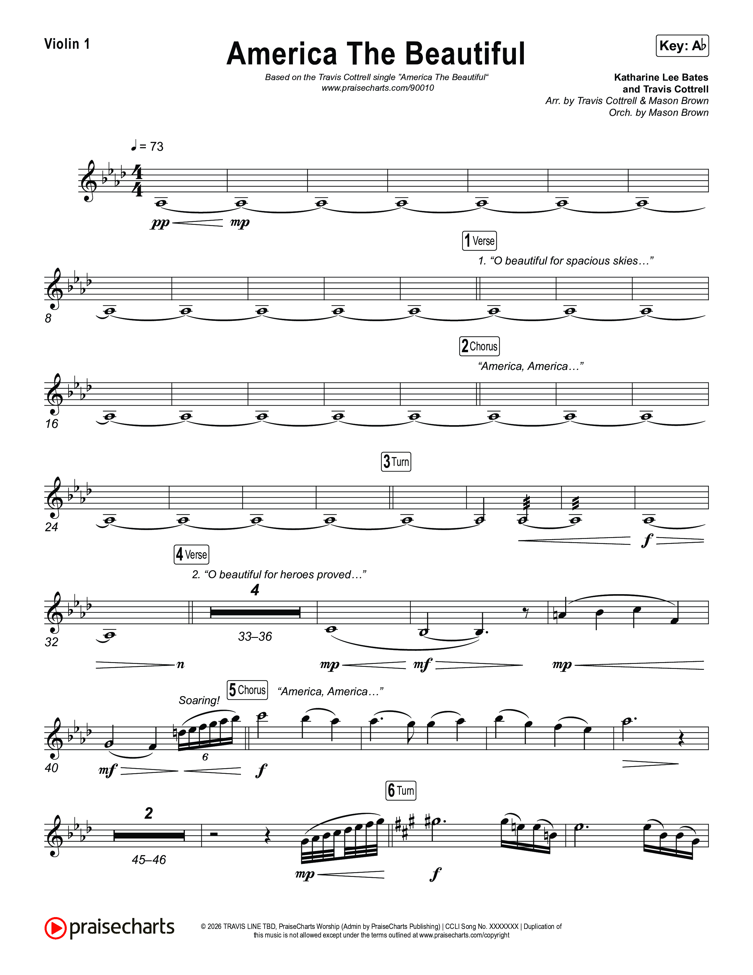 America The Beautiful (Choral/SATB) String Pack (Travis Cottrell / Arr. Mason Brown)