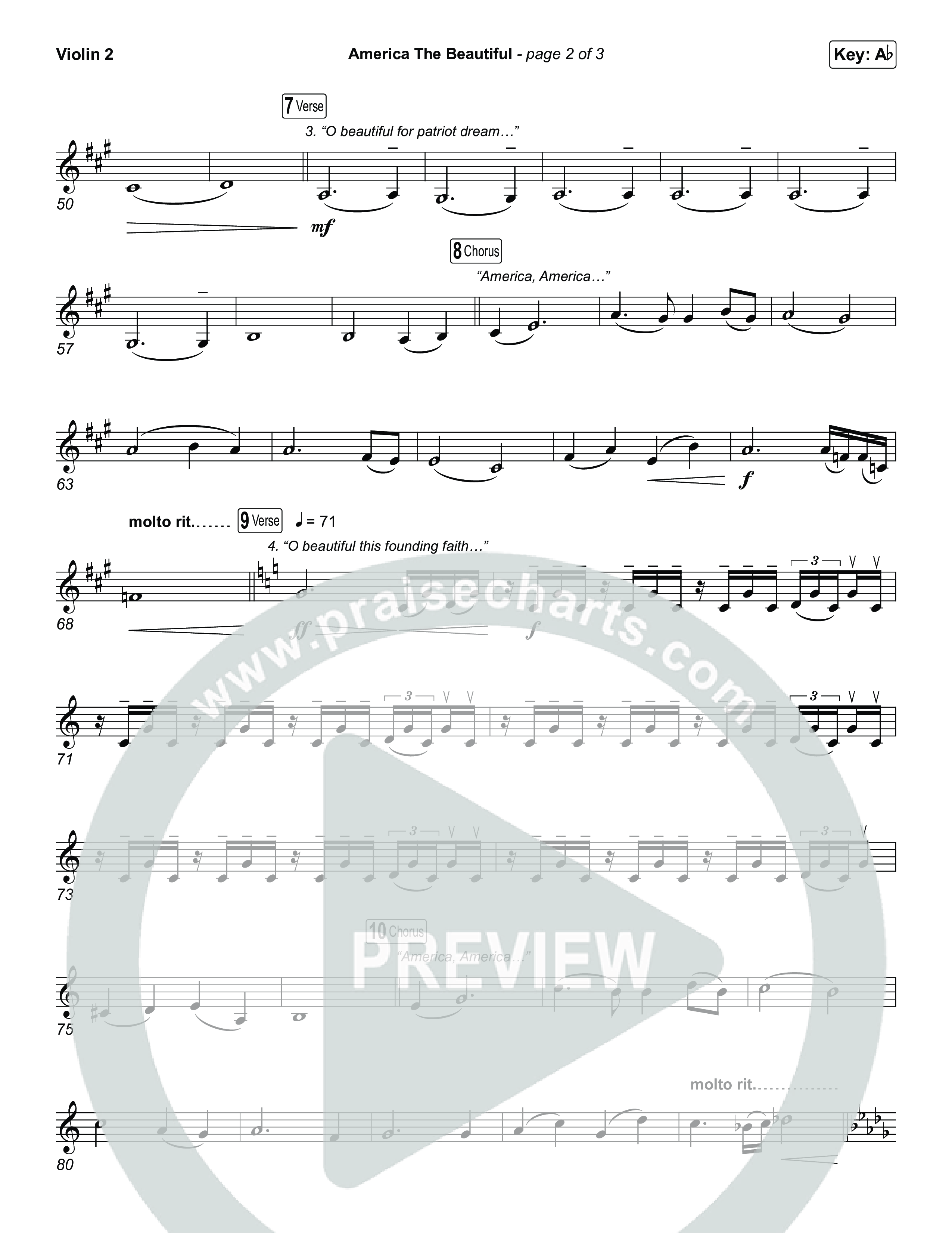 America The Beautiful (Choral/SATB) Violin 2 (Travis Cottrell / Arr. Mason Brown)