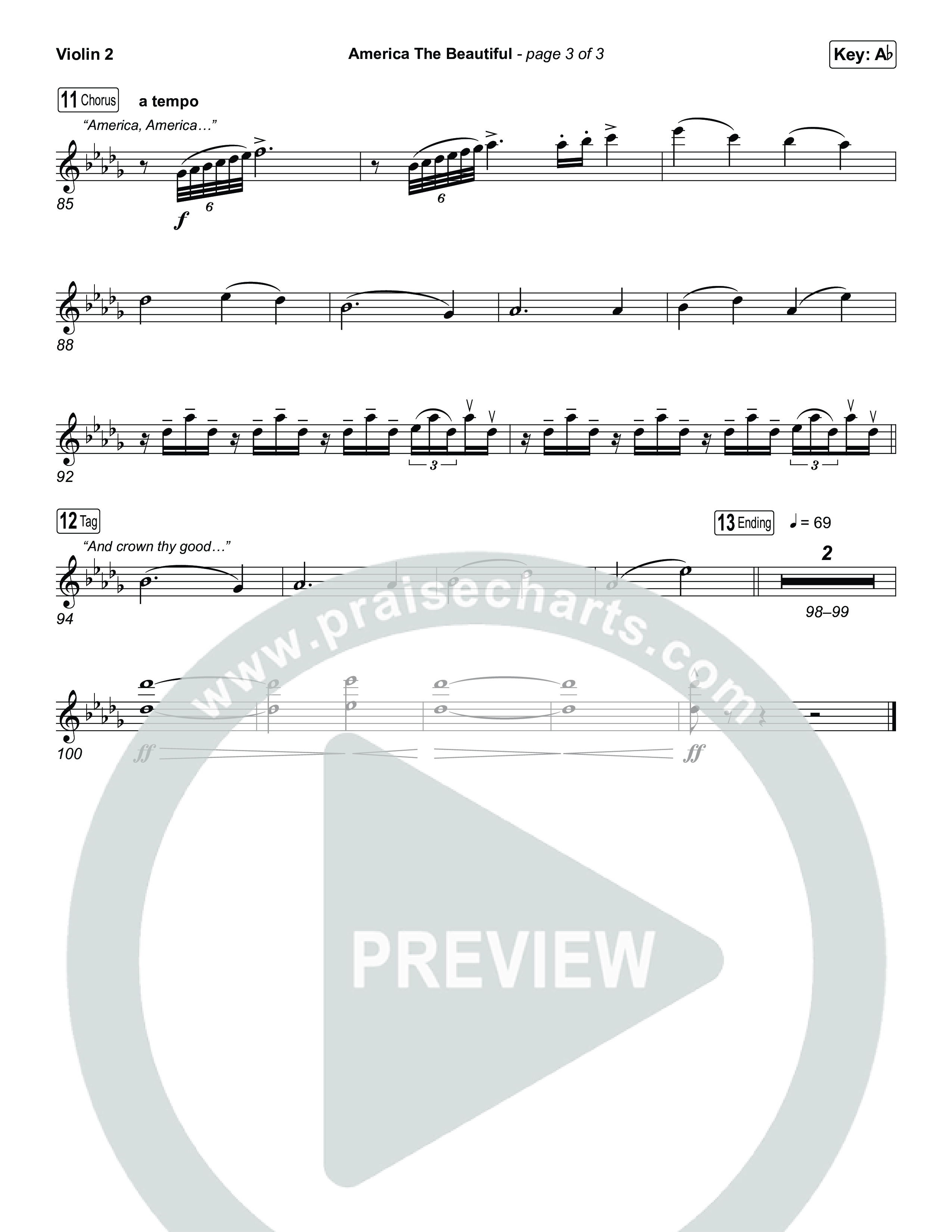 America The Beautiful (Choral/SATB) Violin 2 (Travis Cottrell / Arr. Mason Brown)