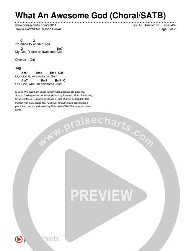 What An Awesome God (Choral/SATB) Chords & Lyrics (Travis Cottrell / Arr. Mason Brown)