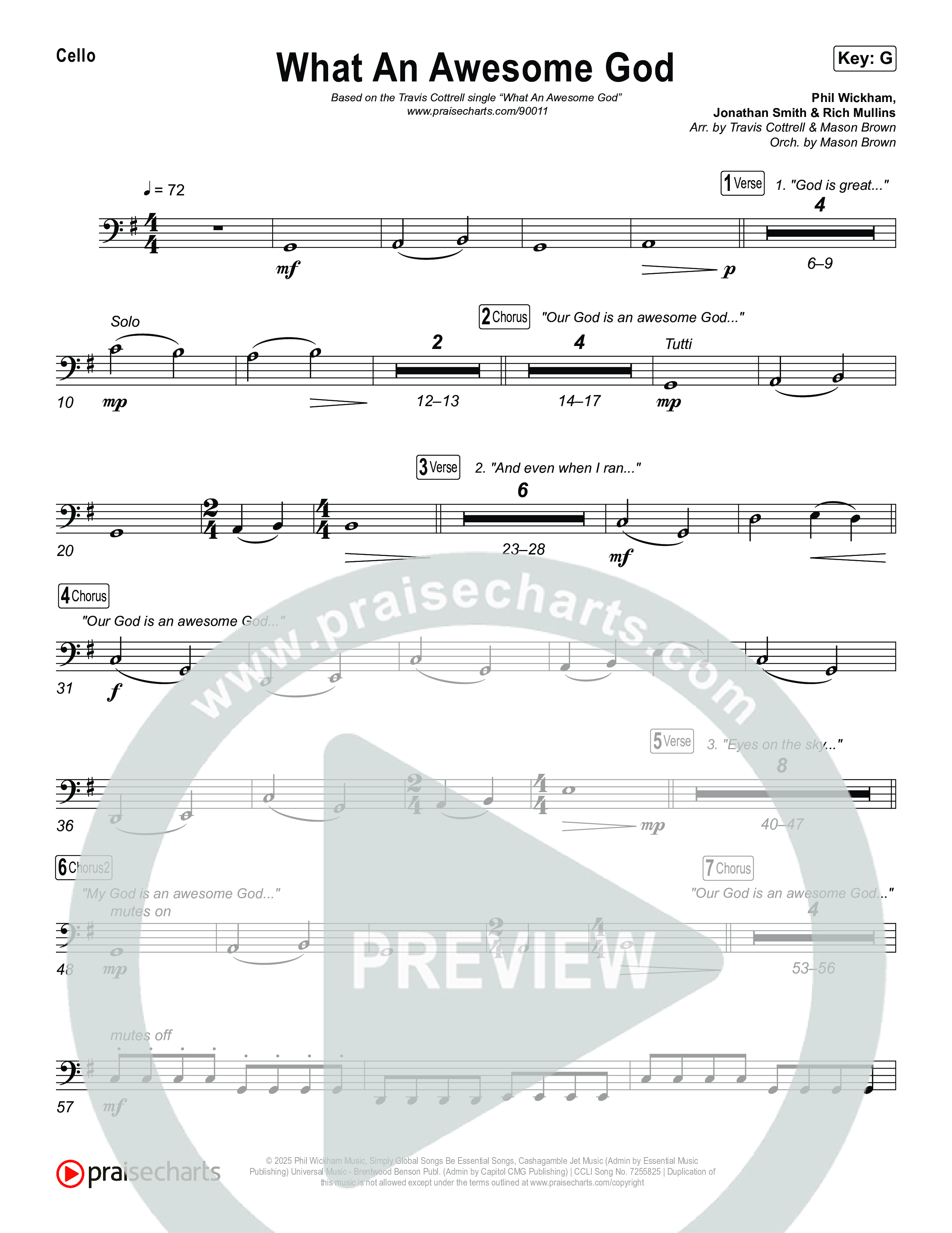 What An Awesome God (Choral/SATB) Cello (Travis Cottrell / Arr. Mason Brown)