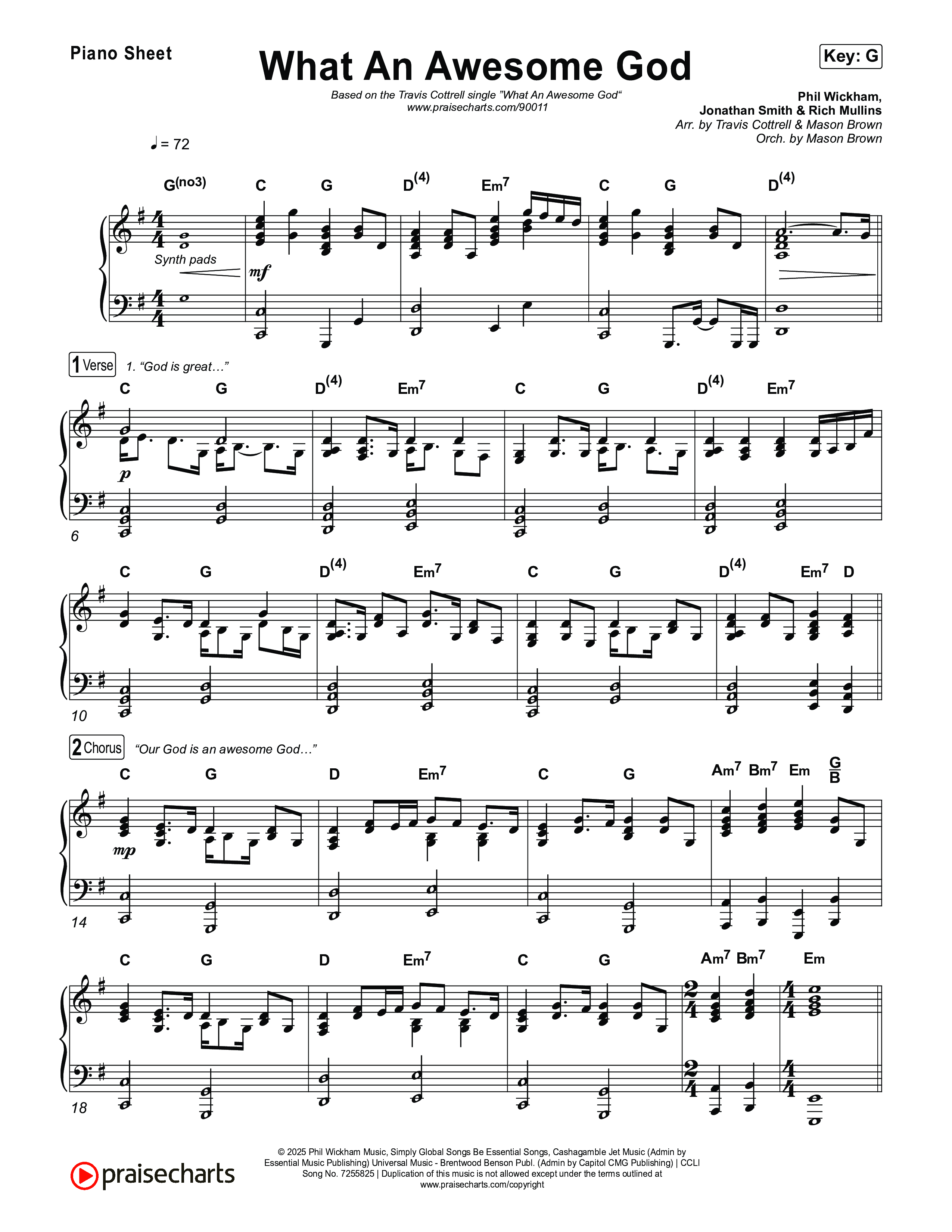 What An Awesome God (Choral/SATB) Piano Sheet (Travis Cottrell / Arr. Mason Brown)